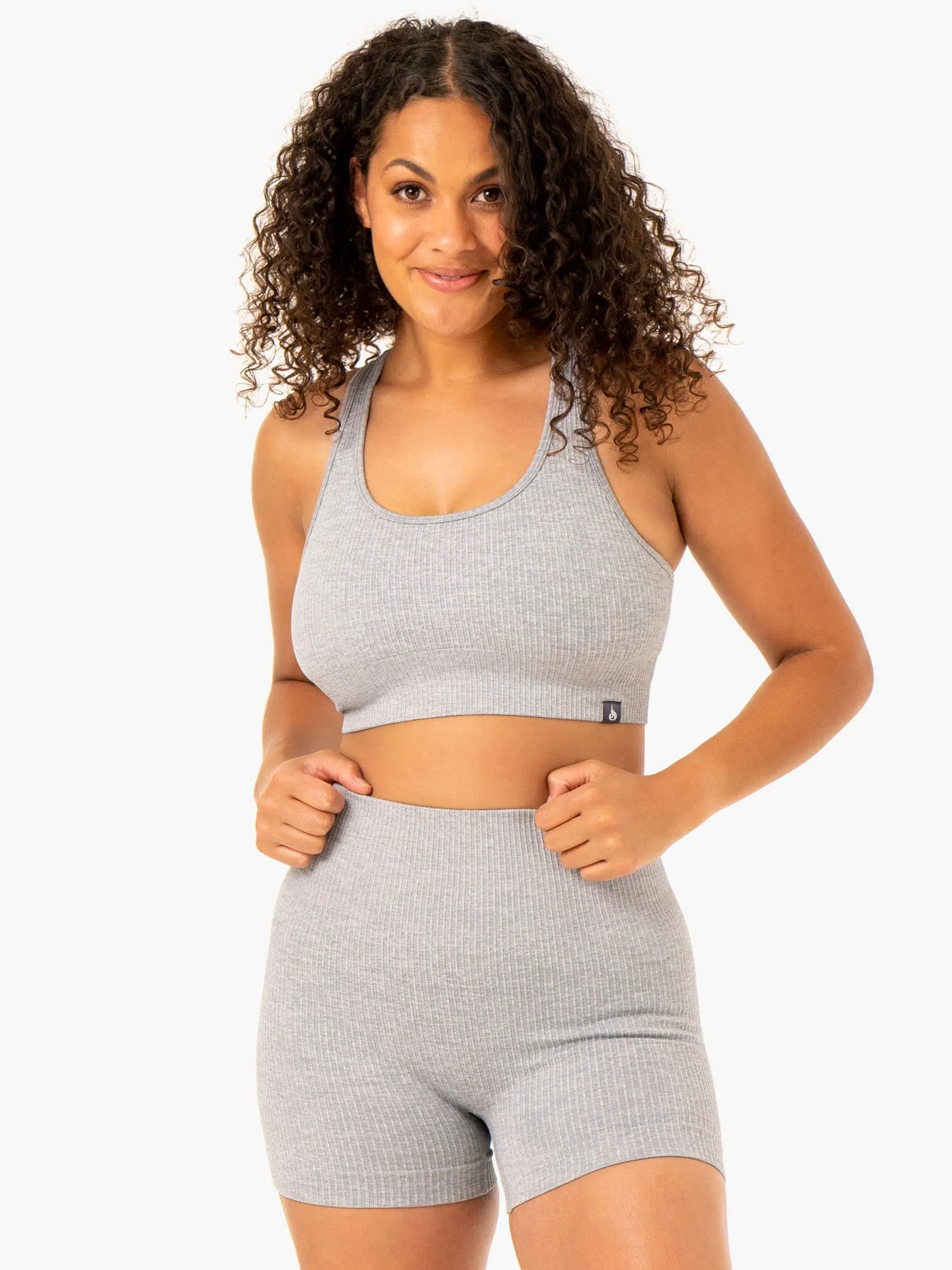 Rib Seamless Sports Bra - Light Grey Marl Elastic Fabric
