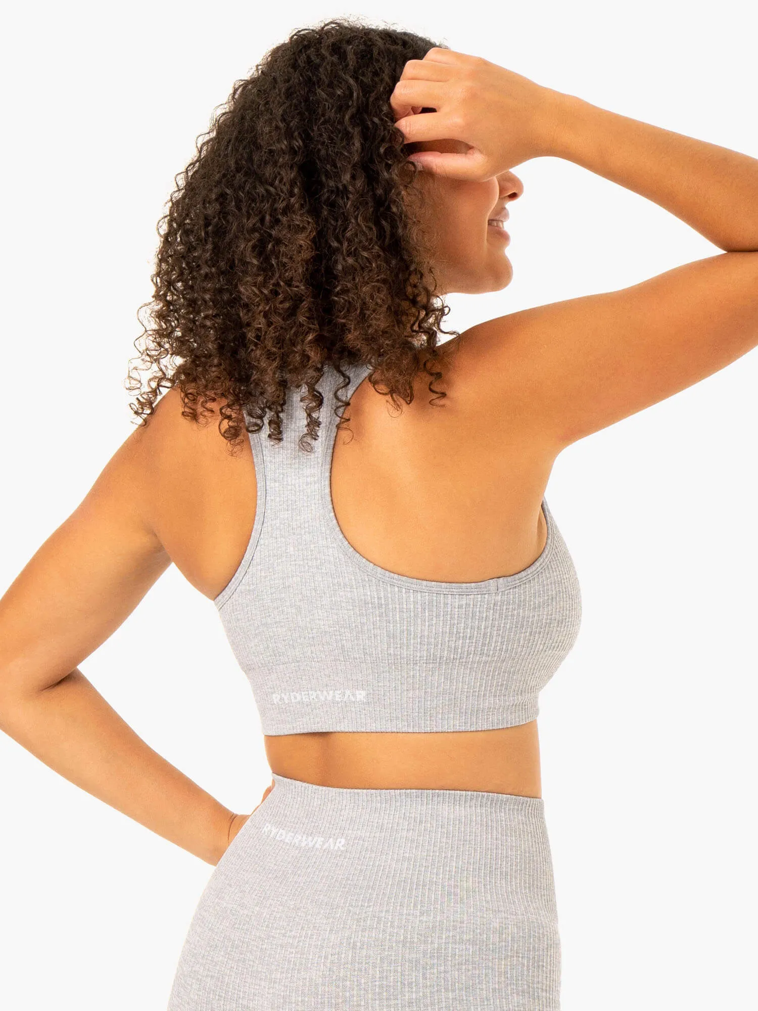 Rib Seamless Sports Bra - Light Grey Marl Elastic Wrap