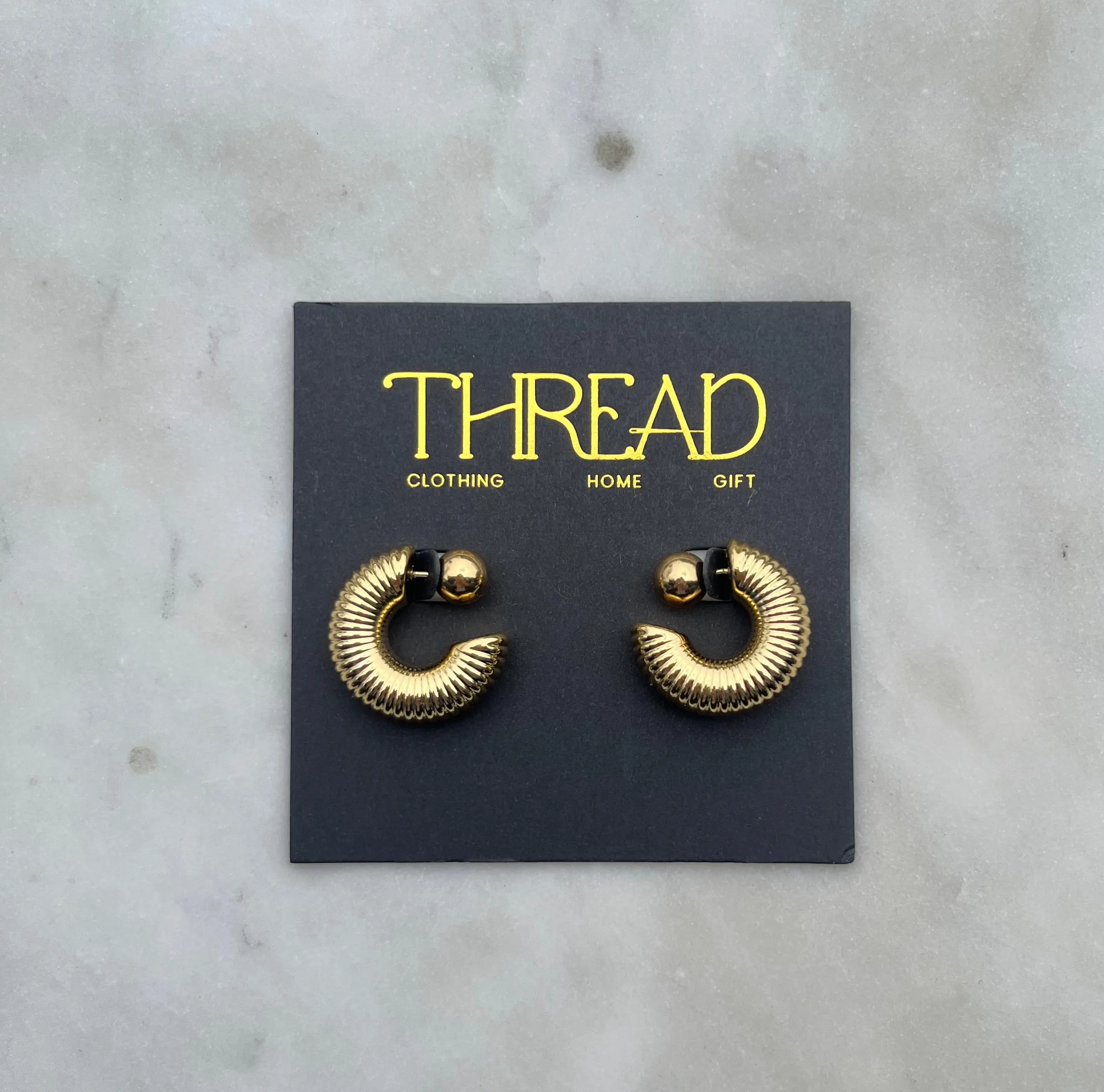 Ribbed Small Ball Gold Hoop cozy mood