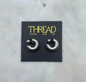 Ribbed Small Ball Silver Hoop symbol vibe