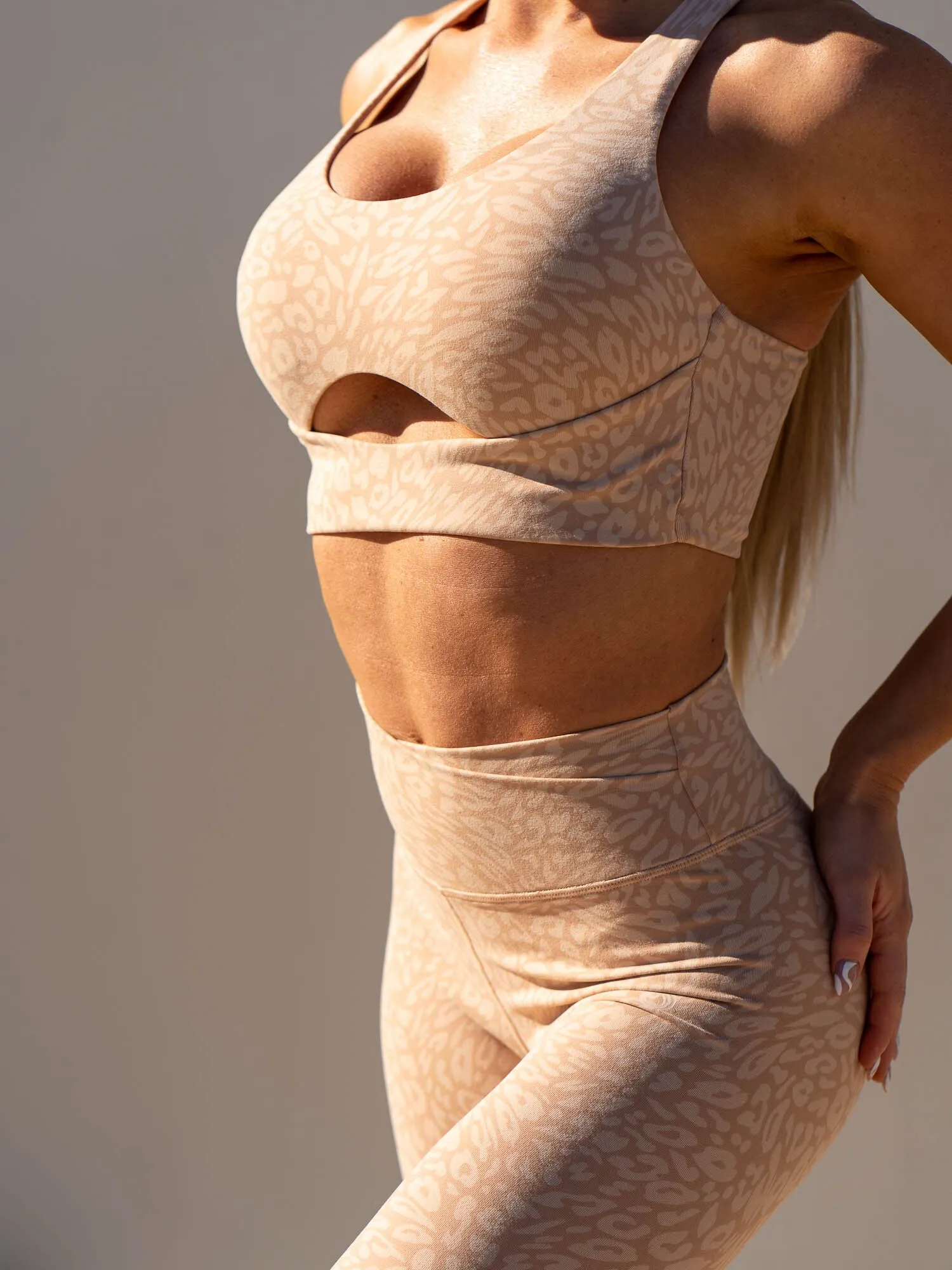 Rotation Sports Bra - Sandstone Leopard Chest Support