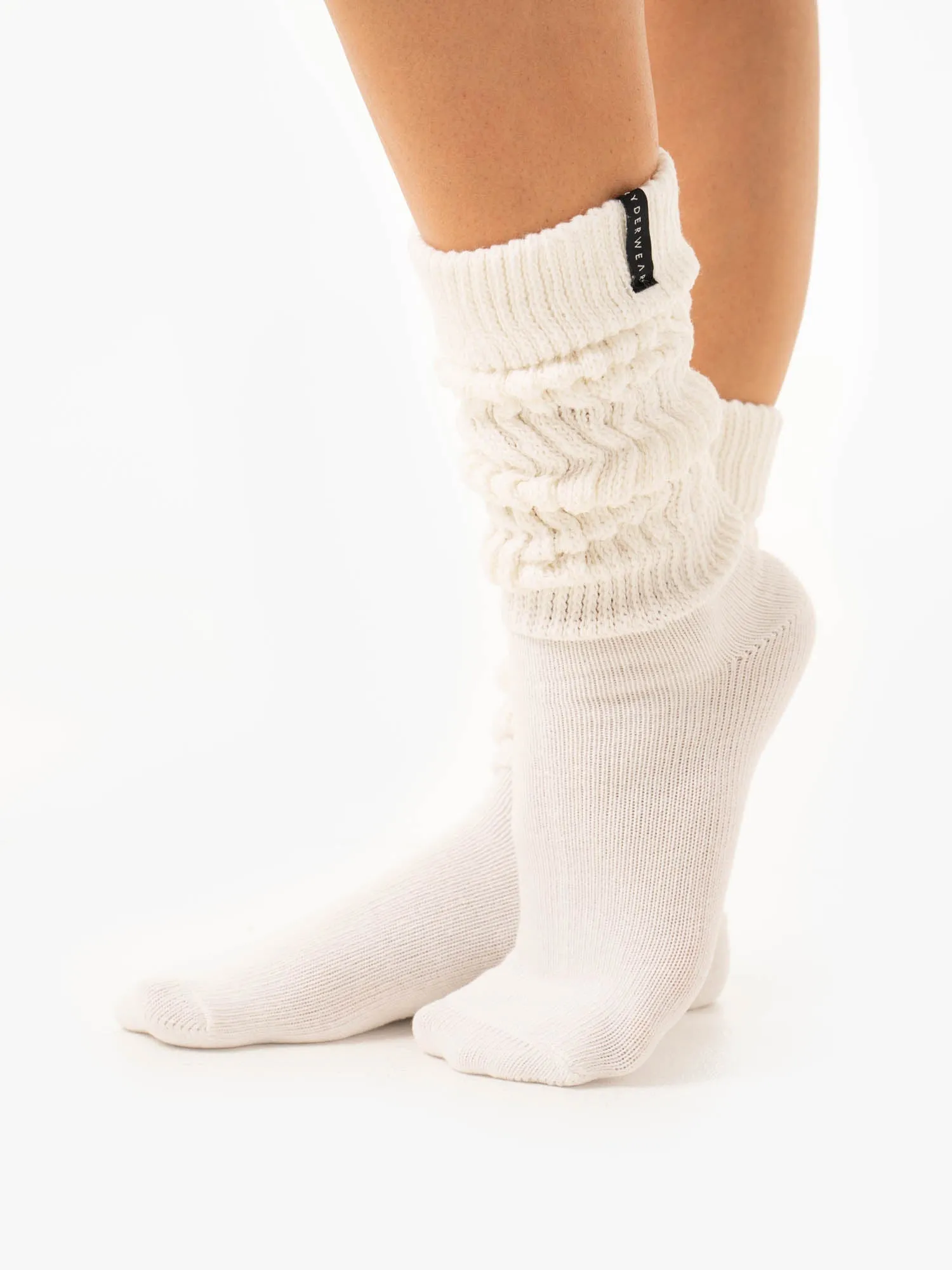 Scrunch Crew Socks - White Thick Plush