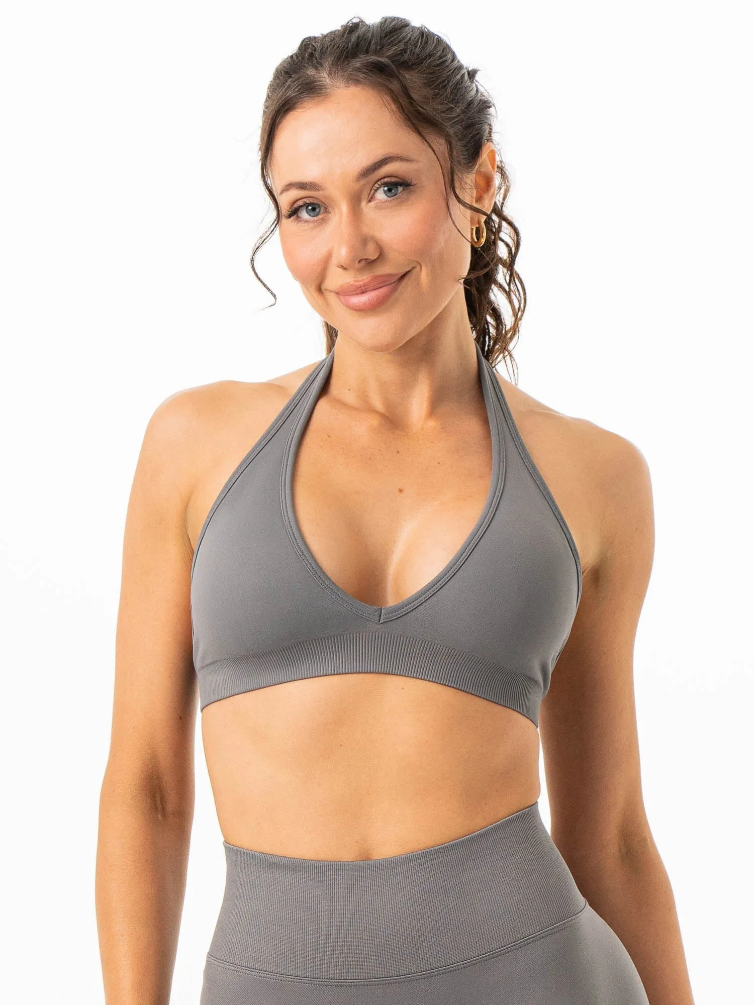 Sculpt Seamless Halter Bra - Charcoal Strong Grip