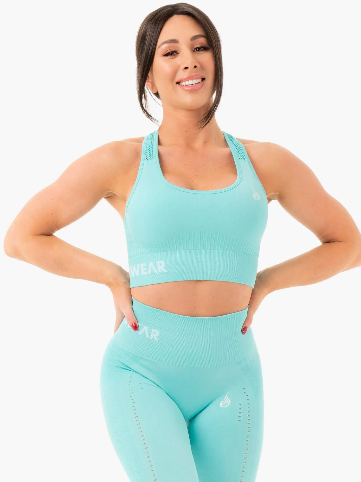 Seamless Staples Sports Bra - Aqua Marl Soft Elastic
