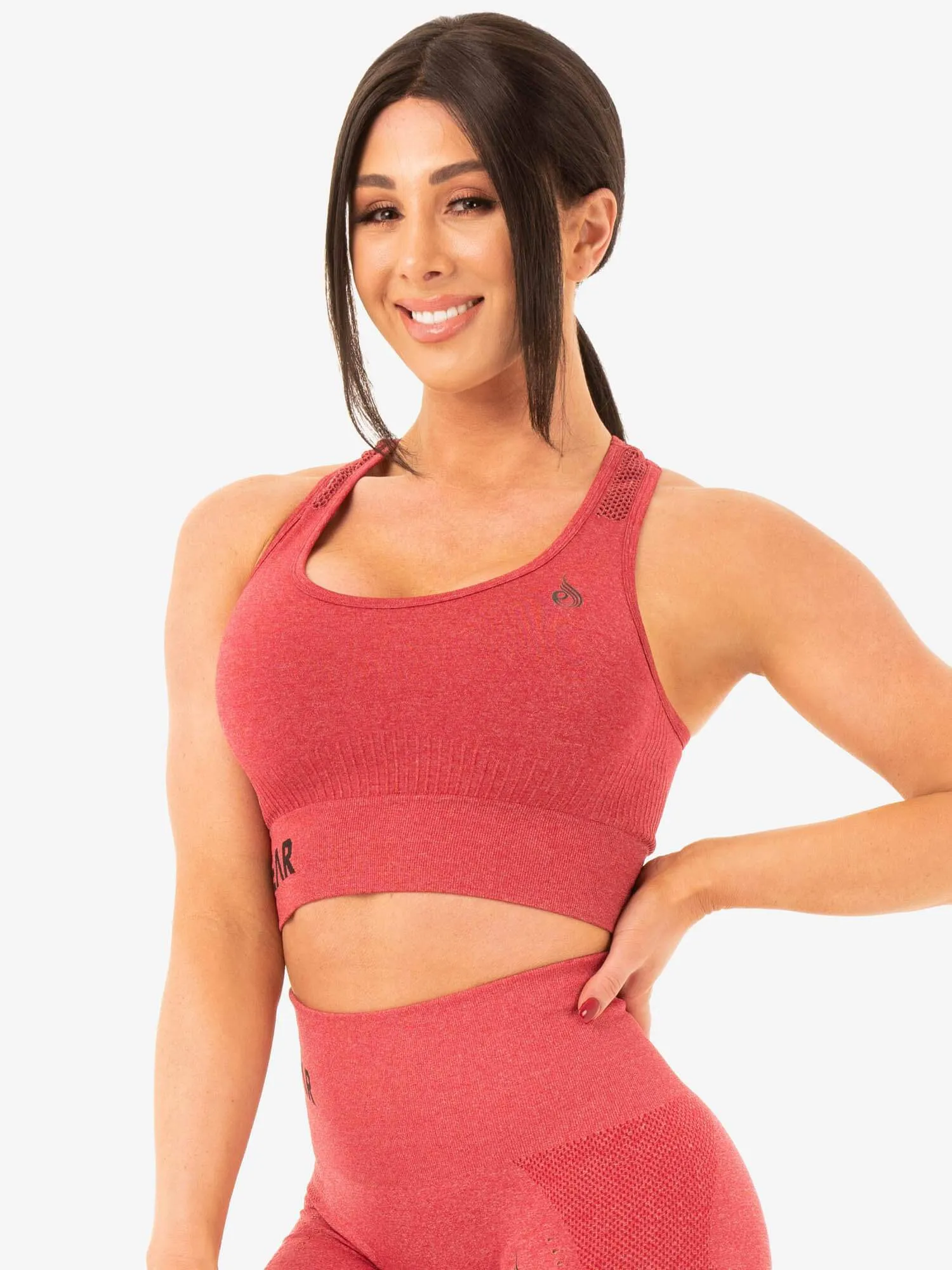 Seamless Staples Sports Bra - Cherry Red Marl Soft Elastic