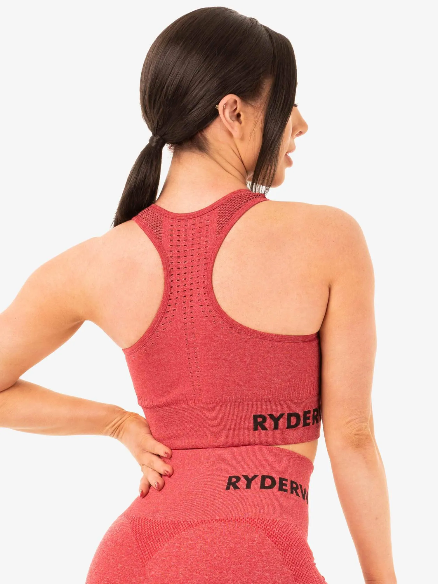 Seamless Staples Sports Bra - Cherry Red Marl Elastic Fabric