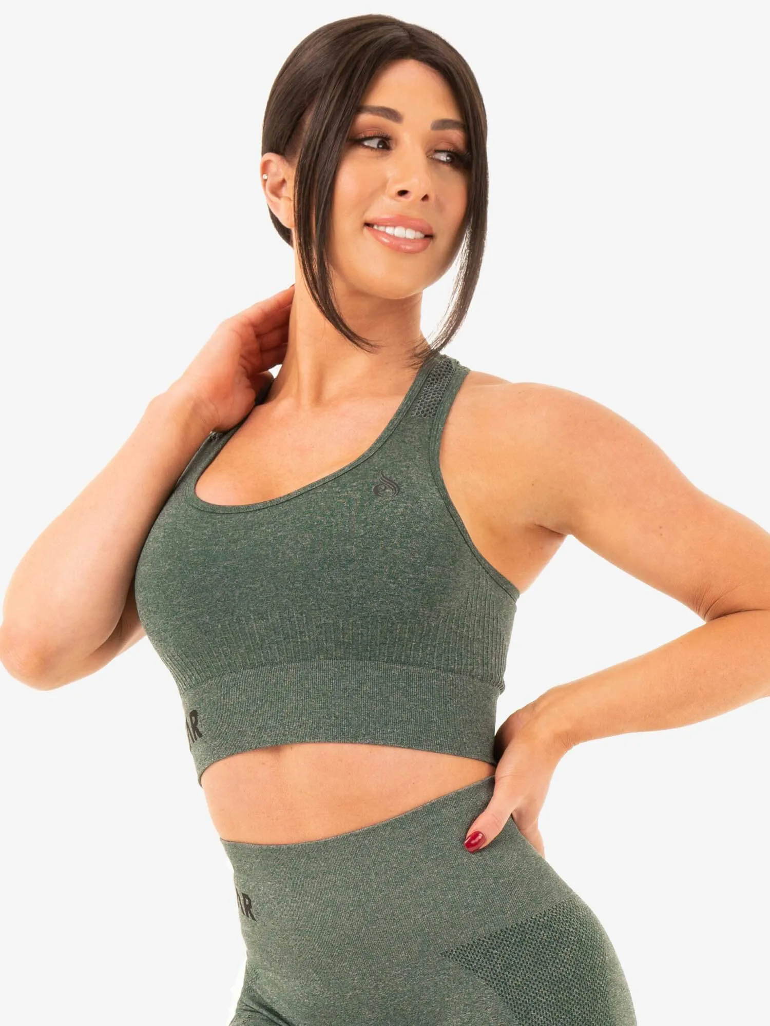 Seamless Staples Sports Bra - Forest Green Marl Compression Fit
