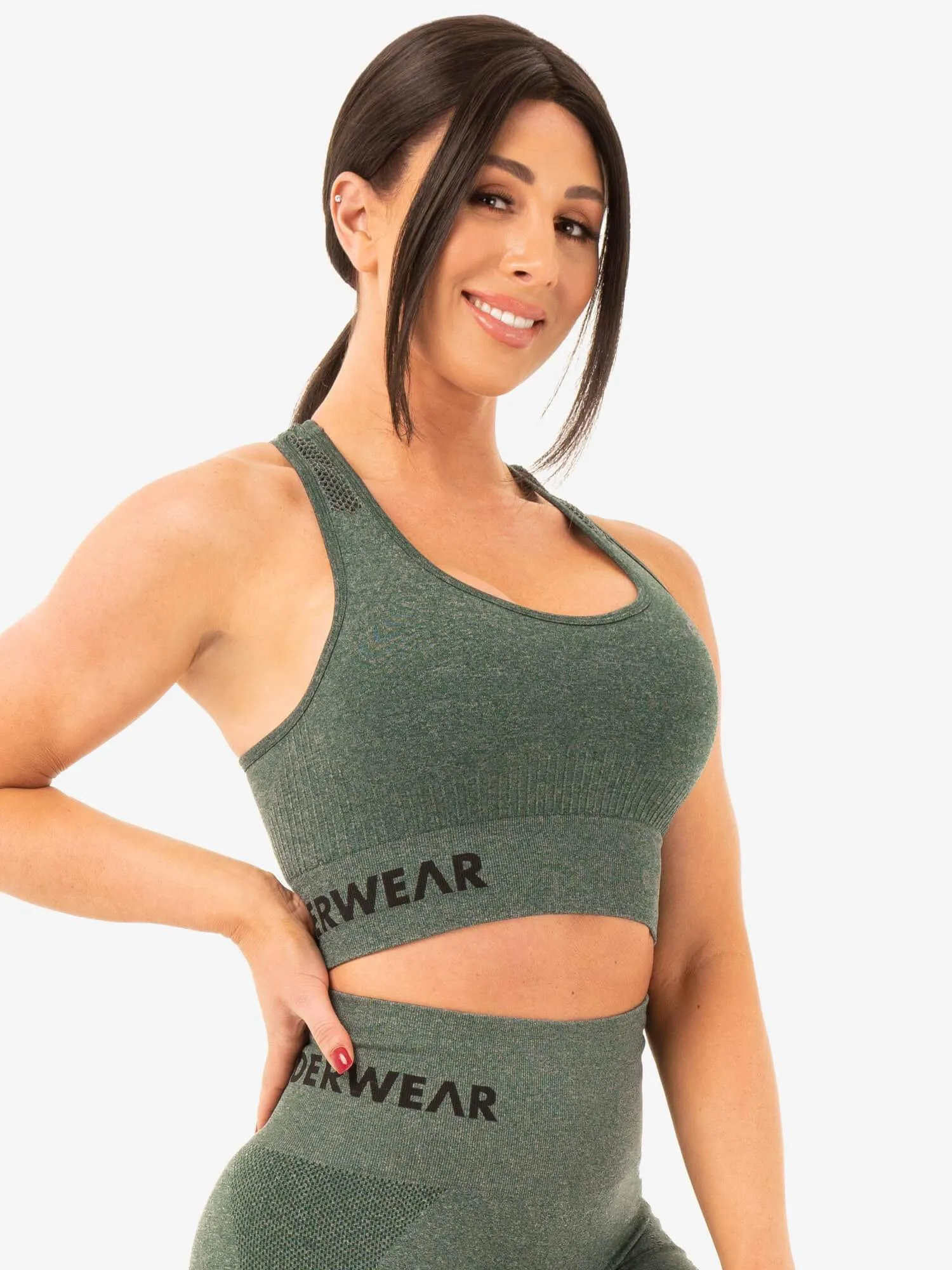 Seamless Staples Sports Bra - Forest Green Marl Lightweight Feel