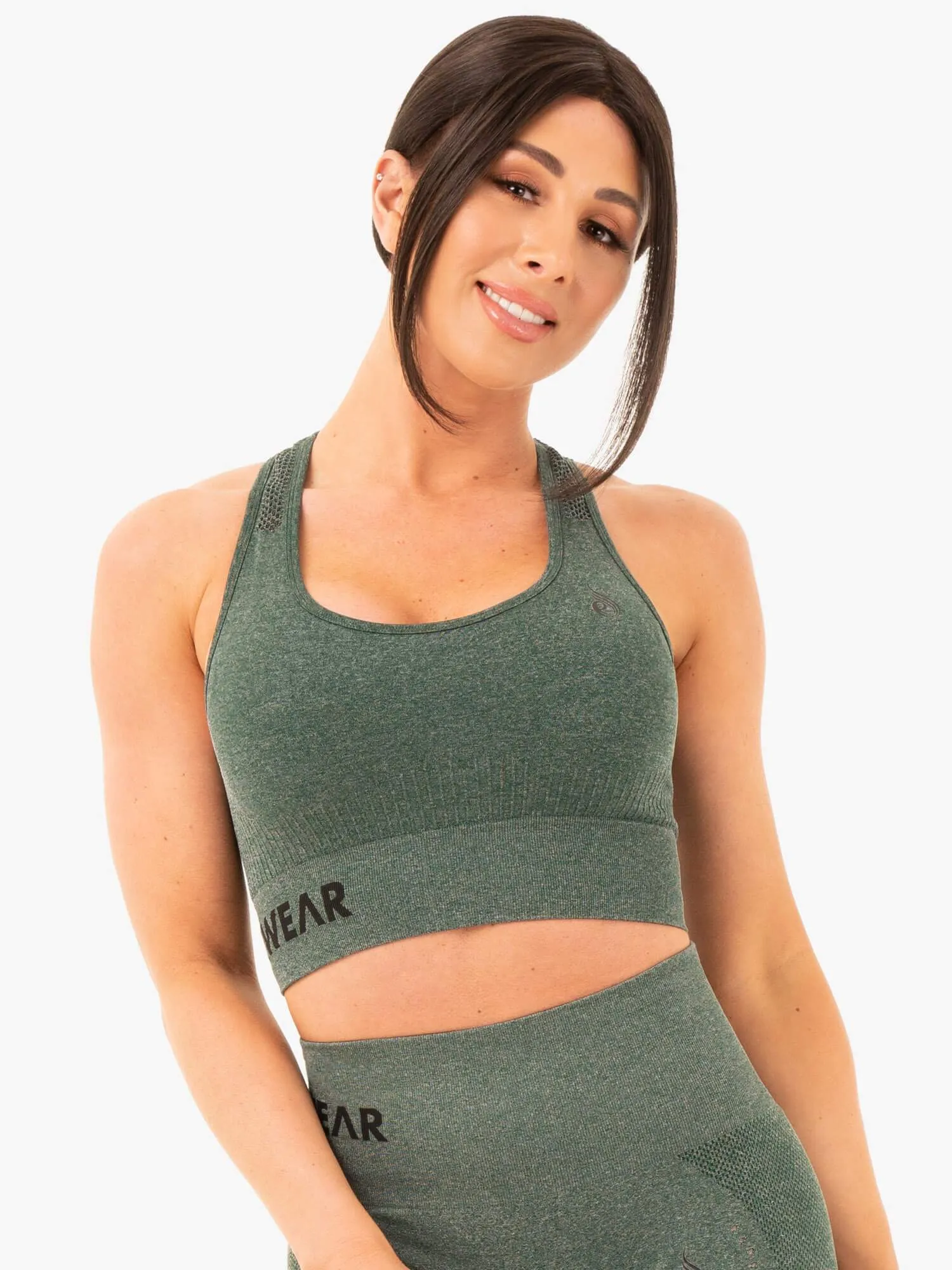 Seamless Staples Sports Bra - Forest Green Marl Wire-Free Design