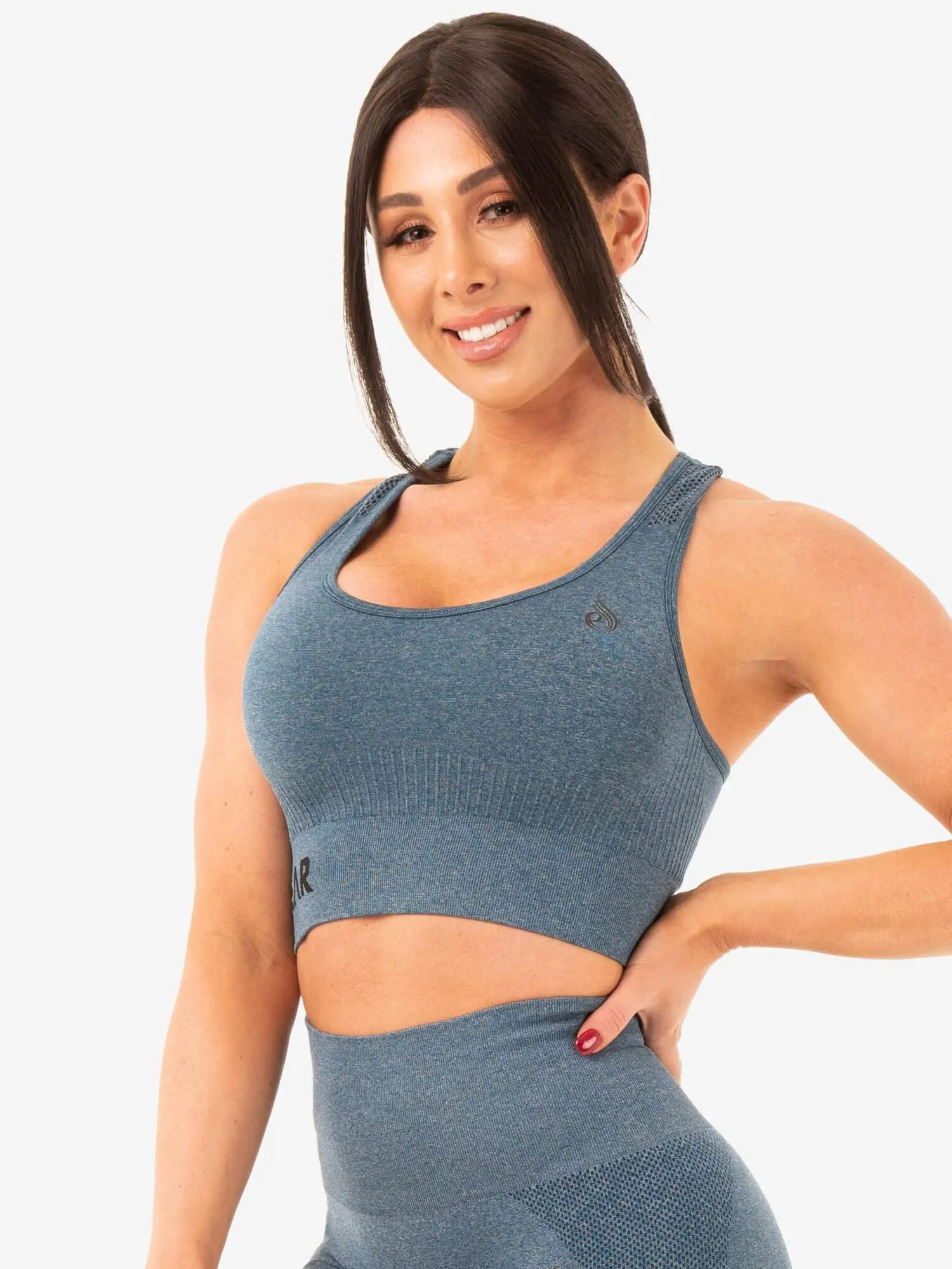 Seamless Staples Sports Bra - Teal Marl High Elastic