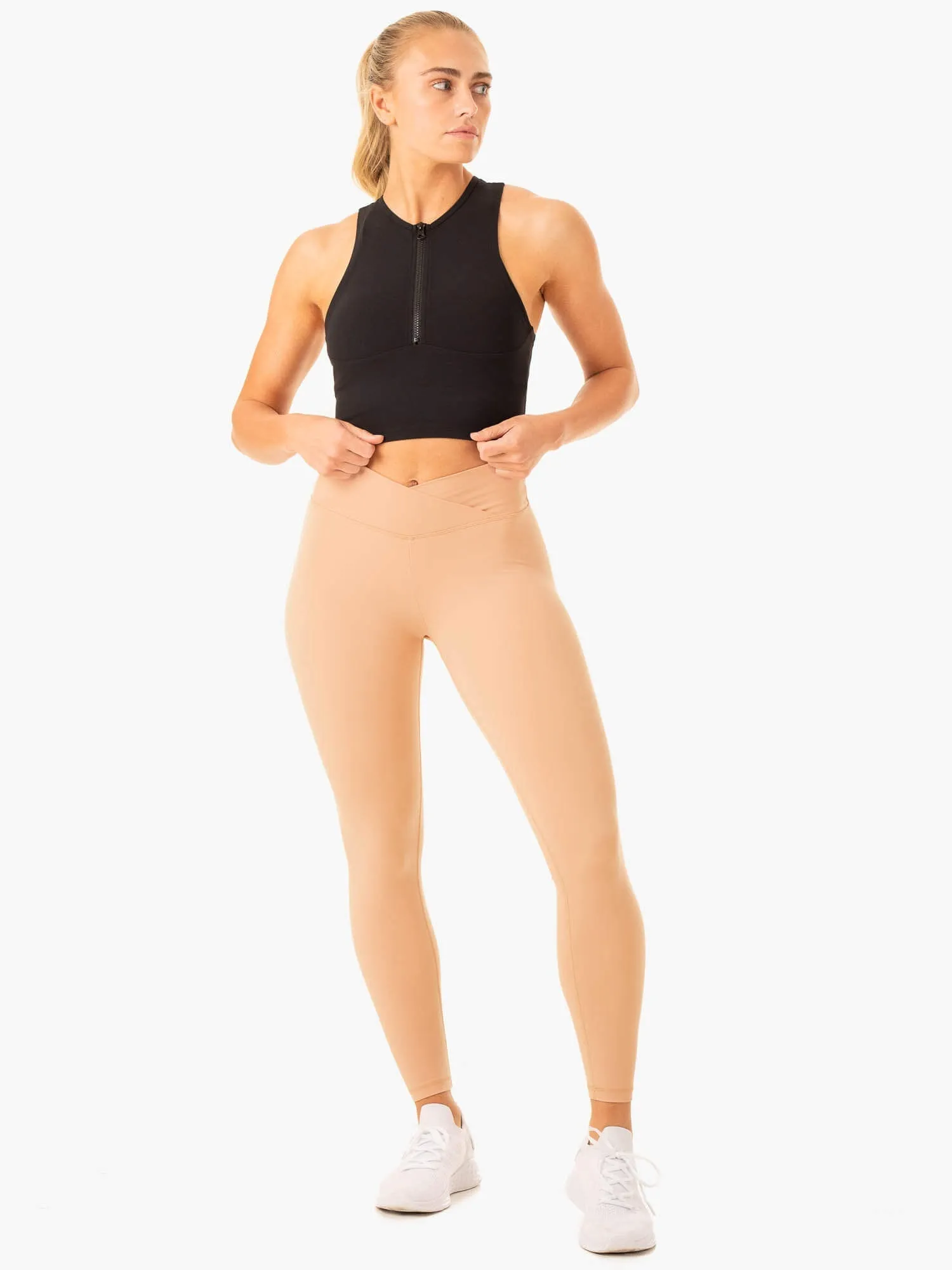 Serene Cross Over Scrunch Leggings - Tan Energy fit