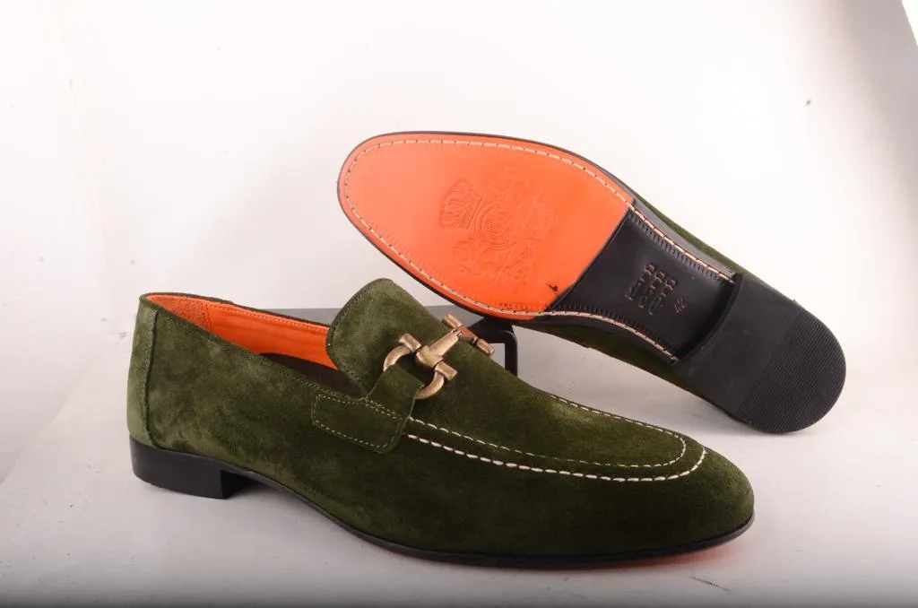 Sigotto Uomo Green Suede Slip on Shoes meeting mode