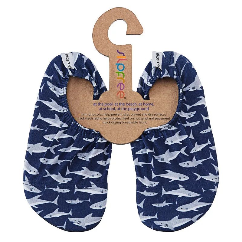 Slipfree Kid's Non Slip Shoes - Blue Sharks Clear Fit