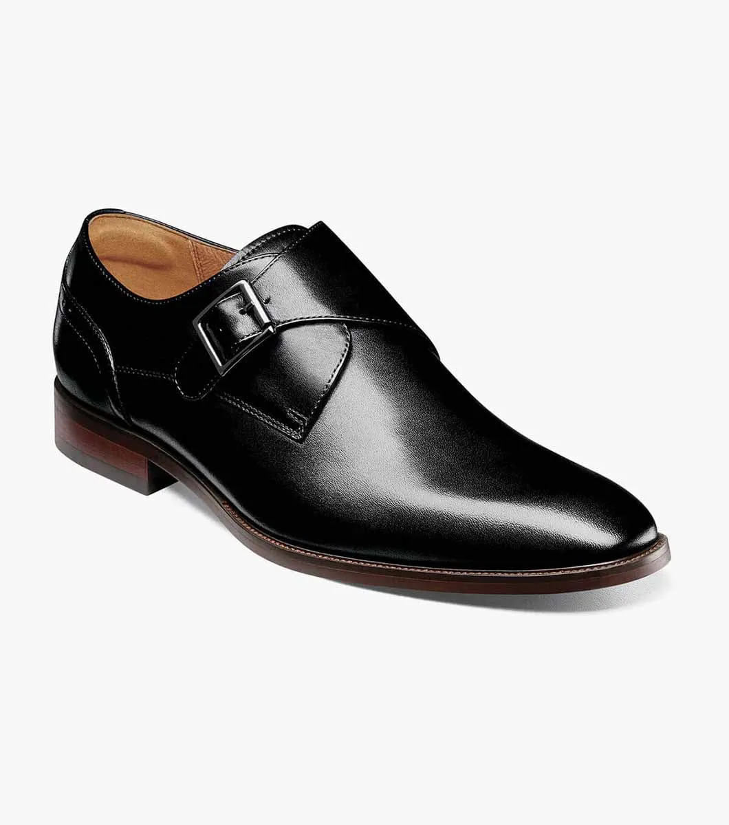 SORRENTO Plain Toe Single Monk Strap - Black formal tone