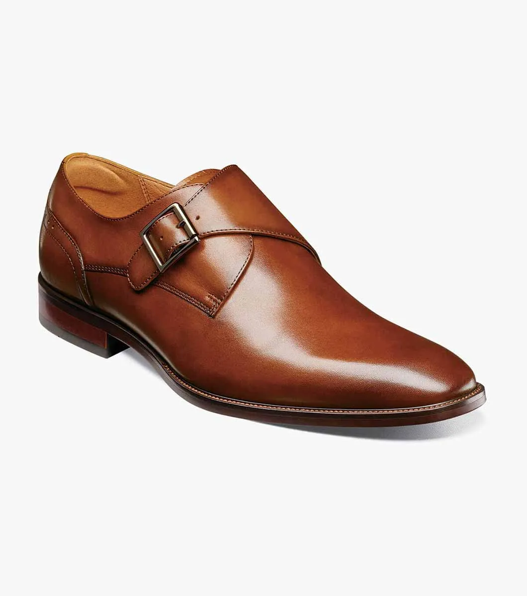 SORRENTO Plain Toe Single Monk Strap - Cognac metro mood
