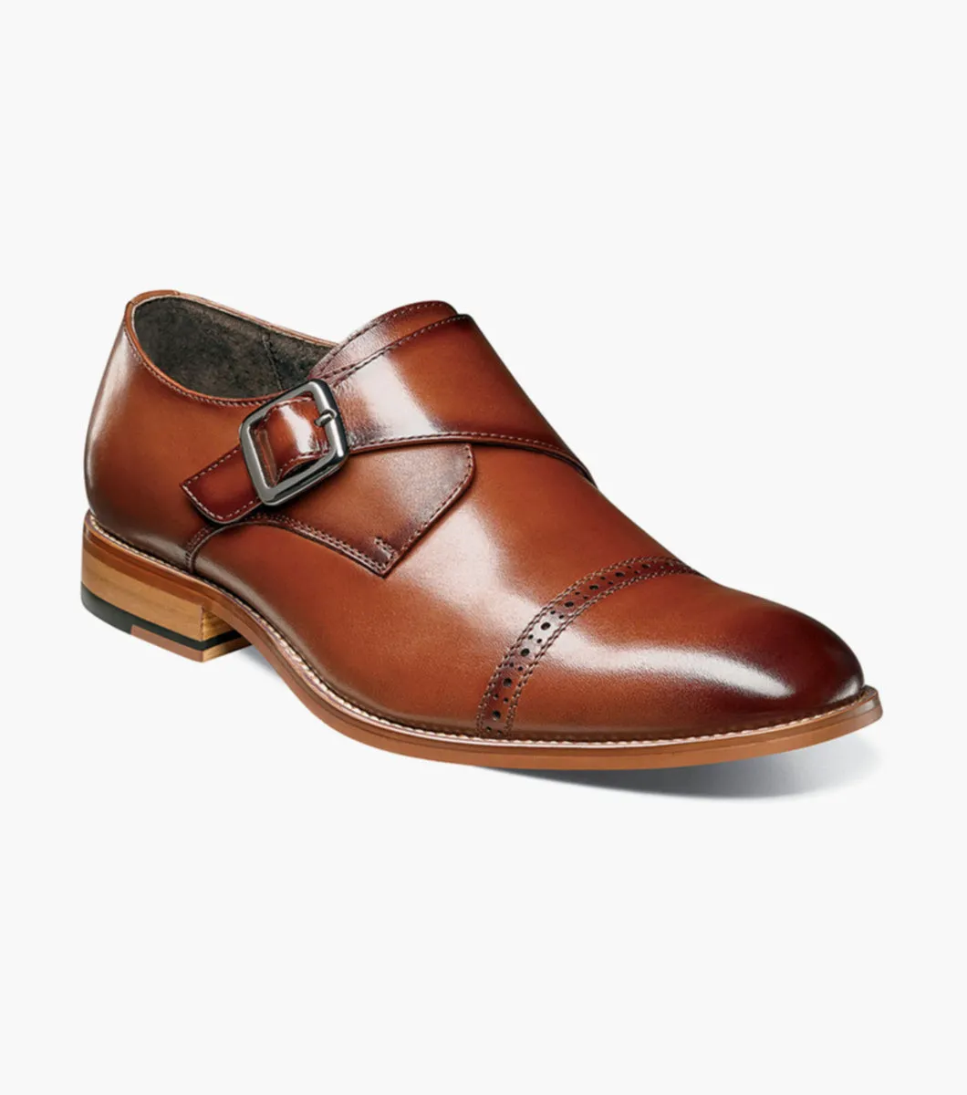 Stacy Adams DESMOND Cap Toe Monk Strap Shoes - Cognac work sharp