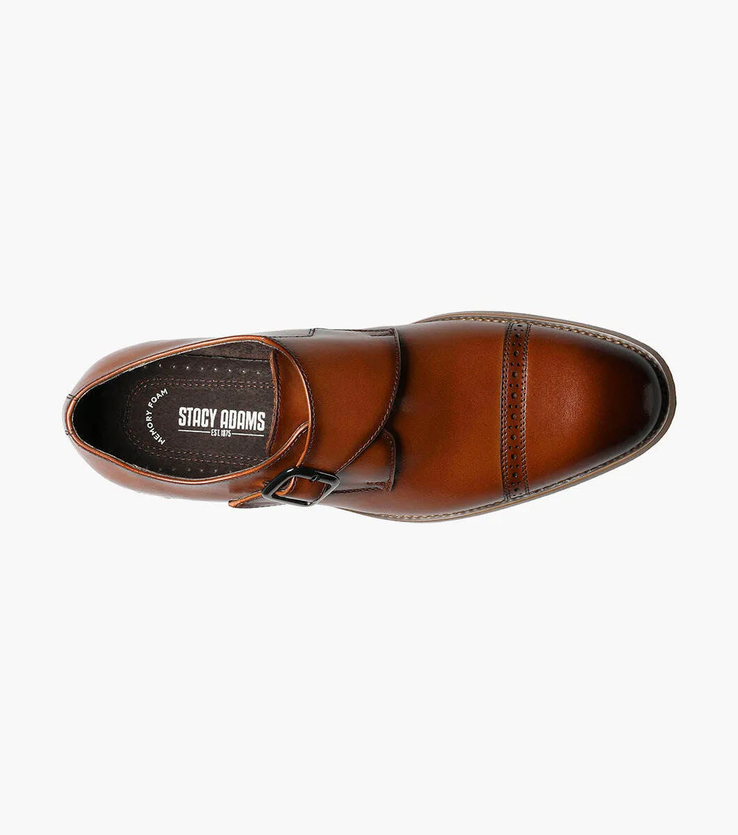 Stacy Adams DESMOND Cap Toe Monk Strap Shoes - Cognac built smart