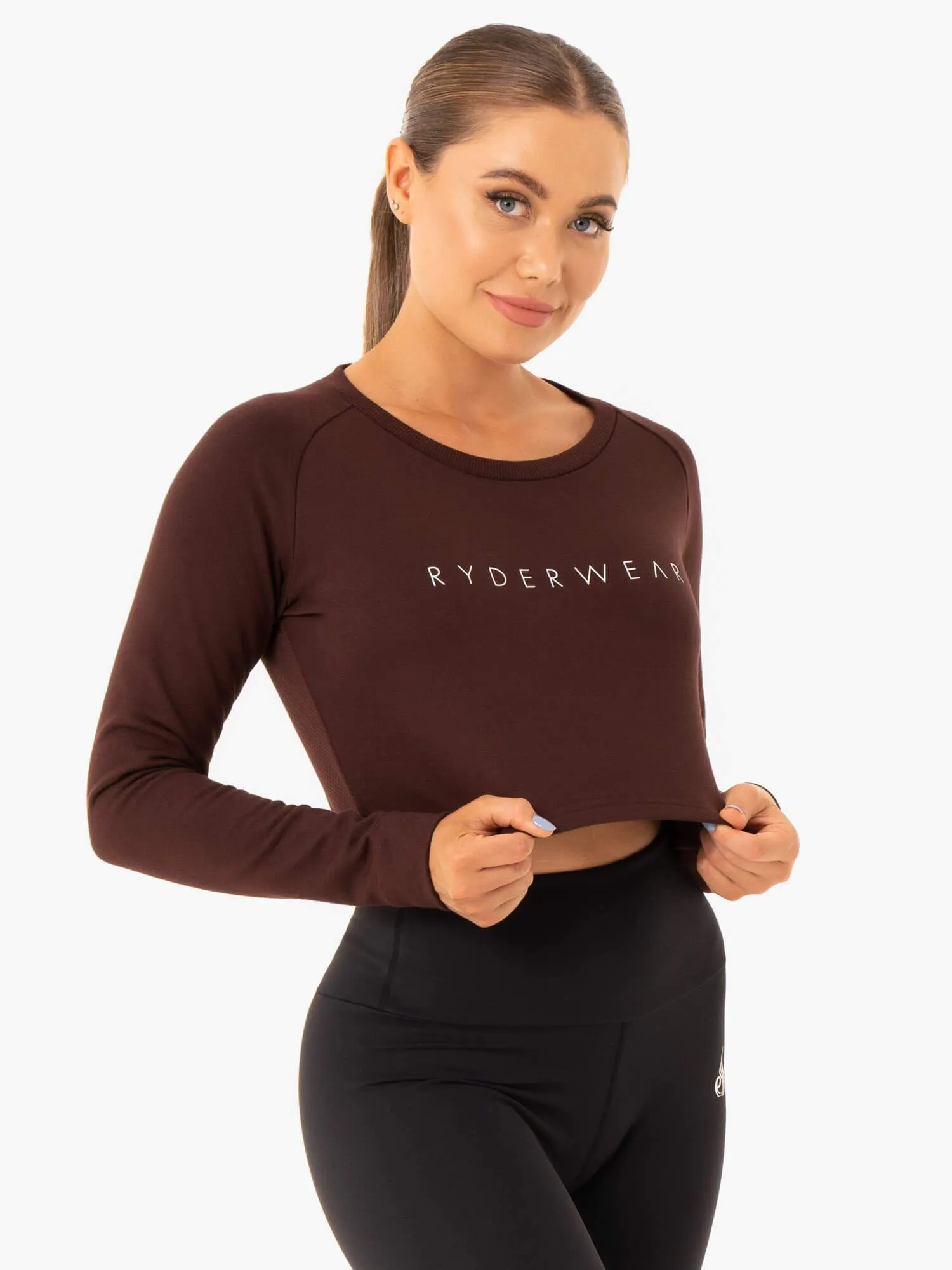 Staples Cropped Sweater - Chocolate dynamic energy