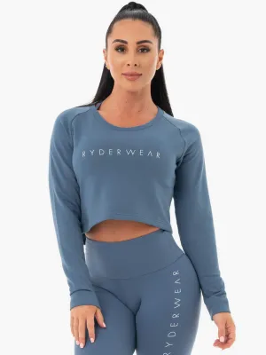 Staples Cropped Sweater - Steel Blue youthful vibe