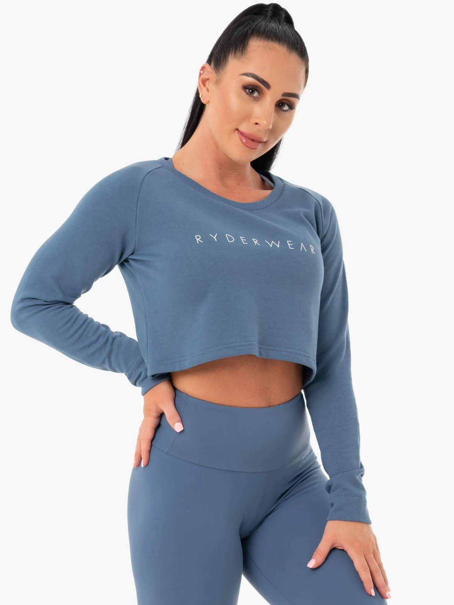 Staples Cropped Sweater - Steel Blue minimalist