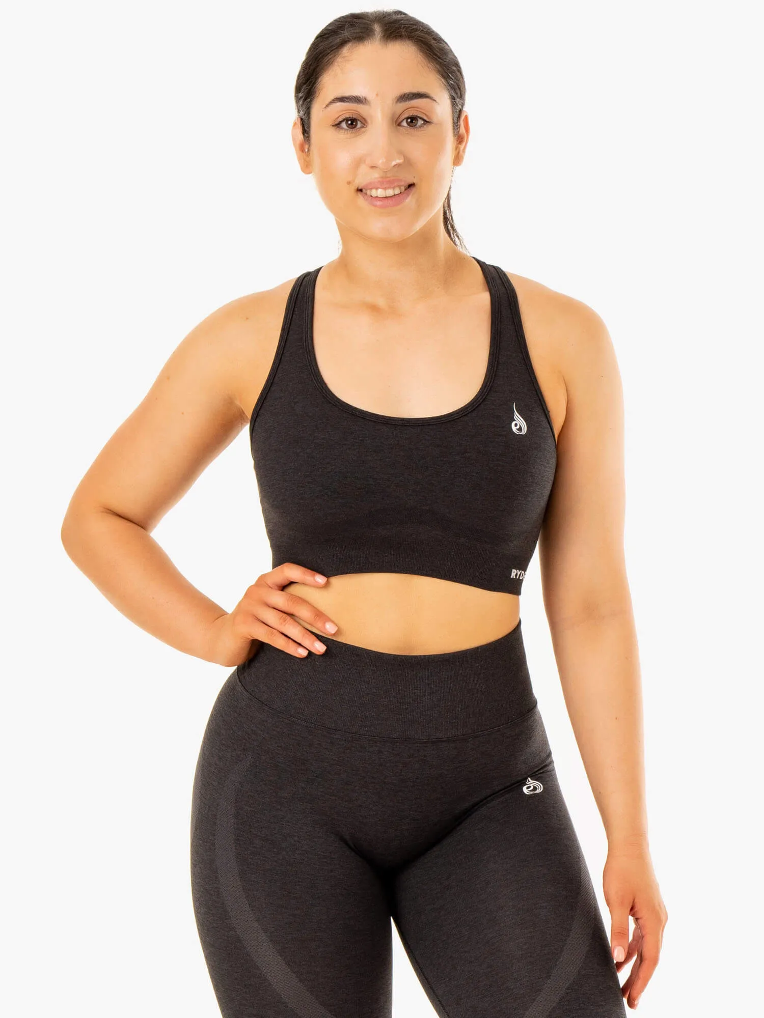 Staples Seamless Racer Back Sports Bra - Black Marl Innovation Fabric