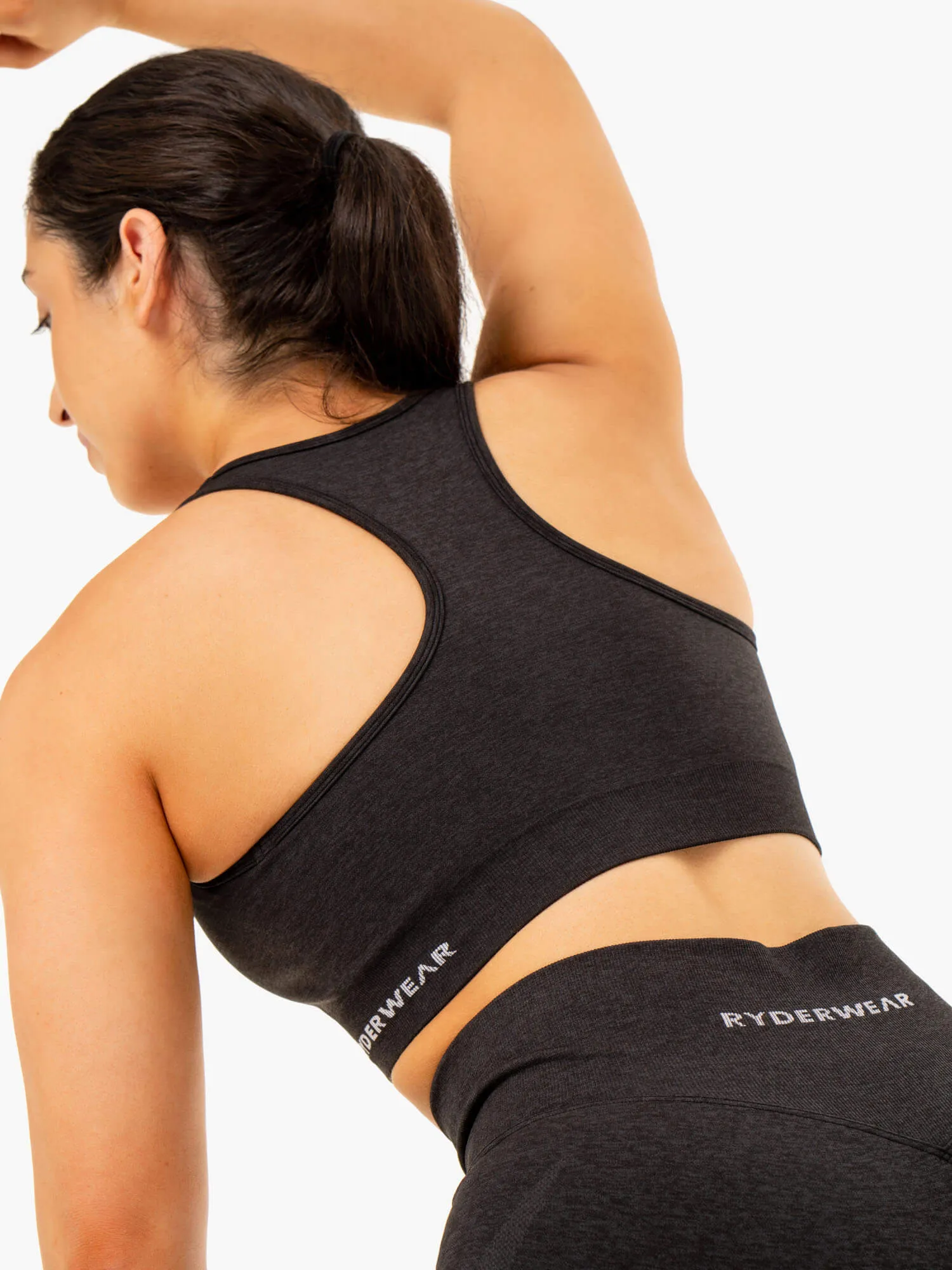 Staples Seamless Racer Back Sports Bra - Black Marl Cushion Support