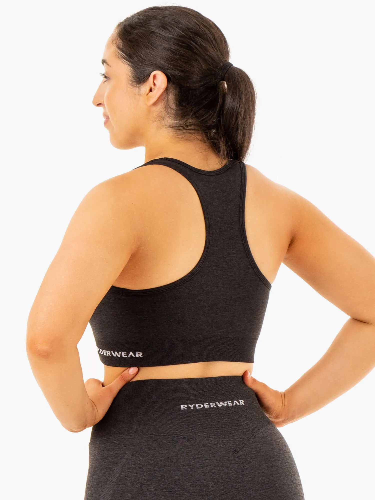 Staples Seamless Racer Back Sports Bra - Black Marl Comfort Fit