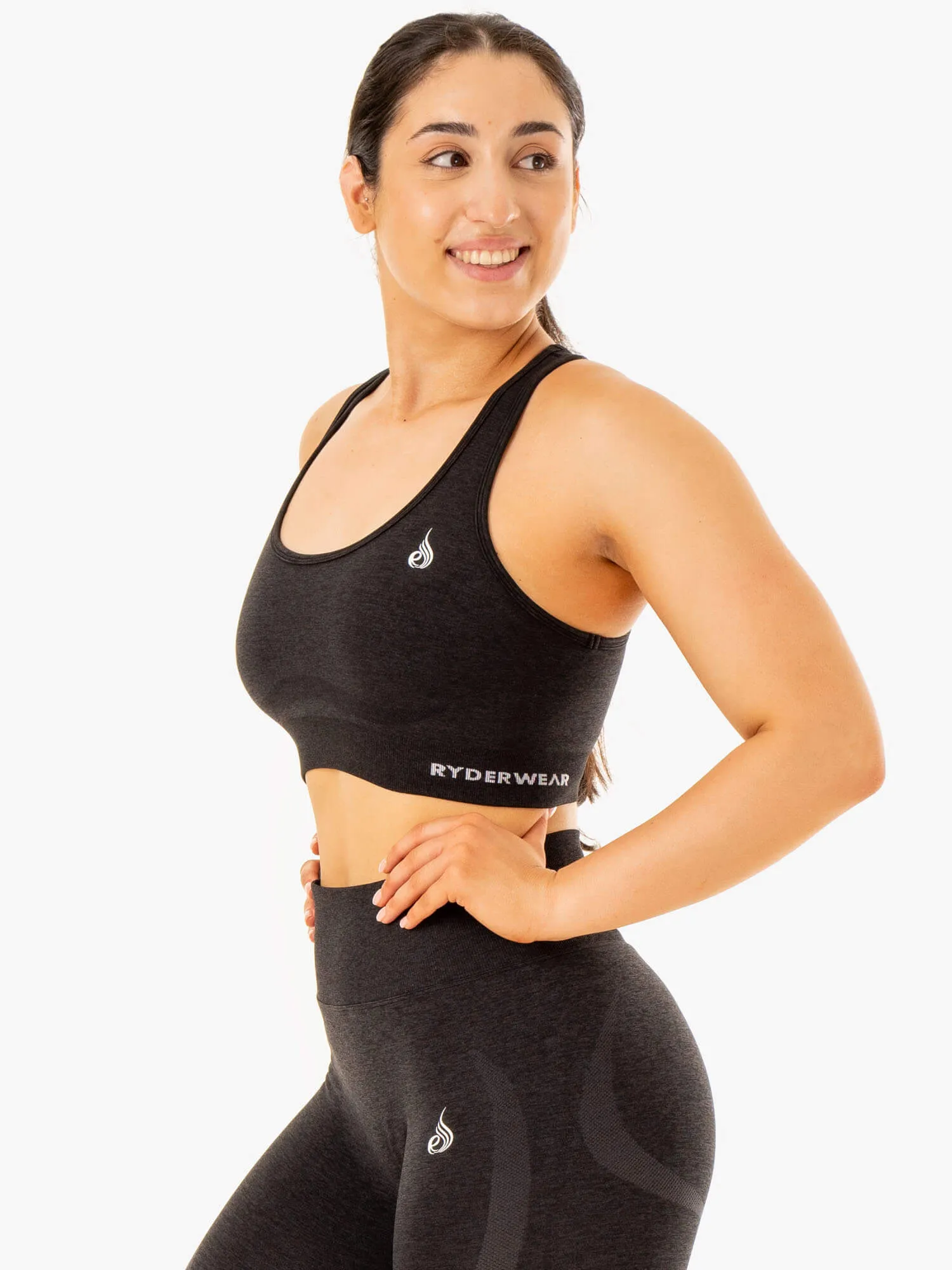Staples Seamless Racer Back Sports Bra - Black Marl Stretch Fit