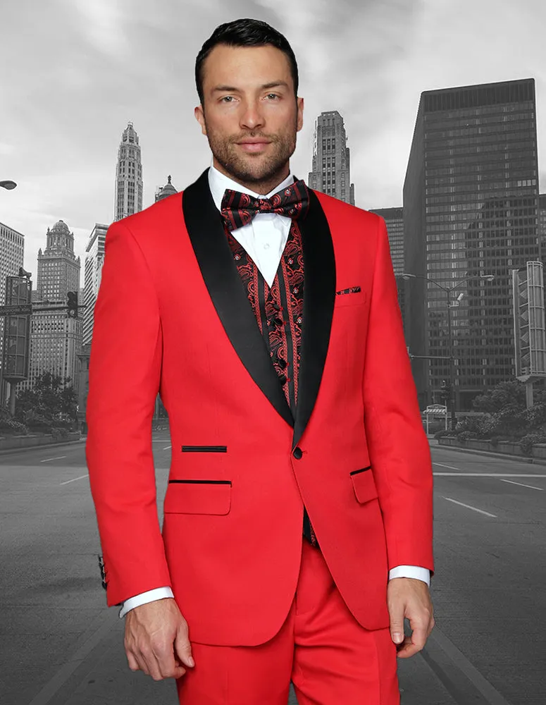 Statement Capri Red Tuxedo Modern Fit formal dressing