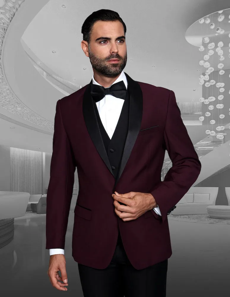 Statement Encore Burgundy Tuxedo Modern Fit gala outfit