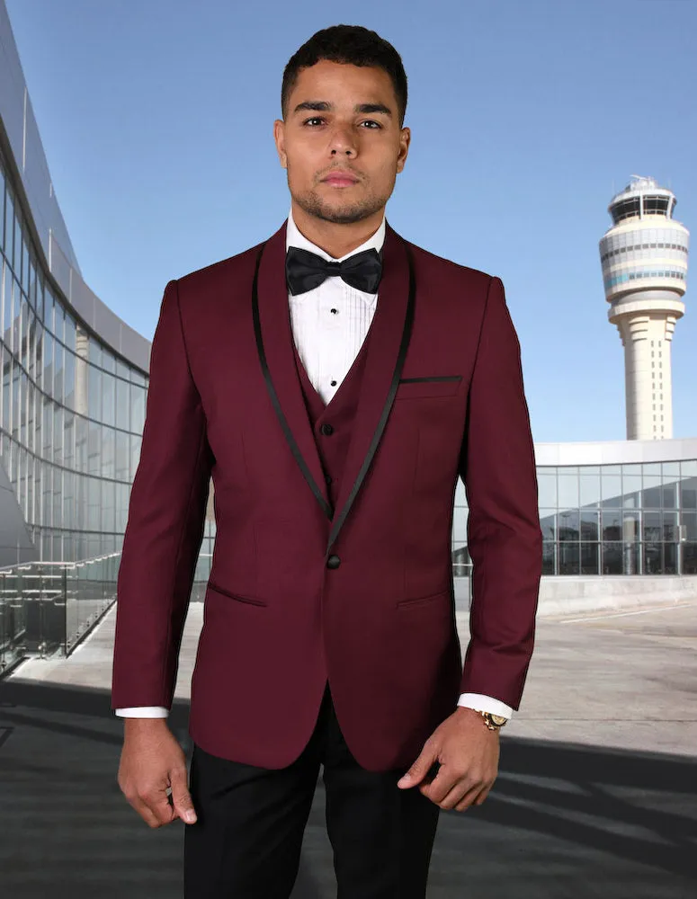 Statement Genova Burgundy Tuxedo Modern Fit high-end style