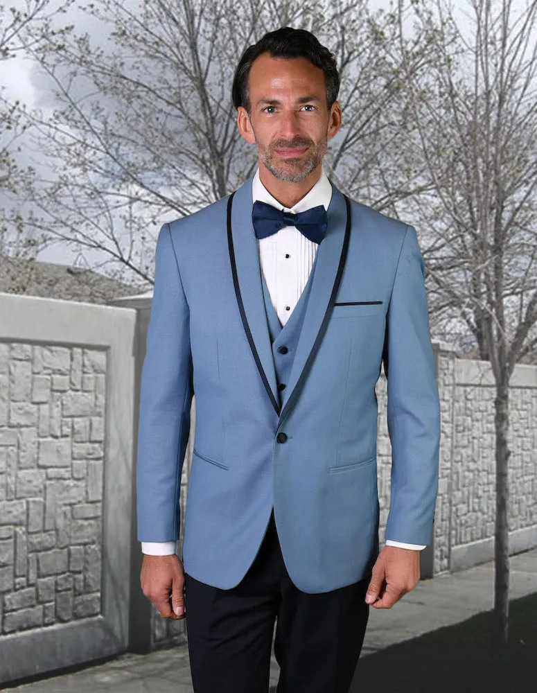 Statement Genova Steel Blue Tuxedo Modern Fit fashion event