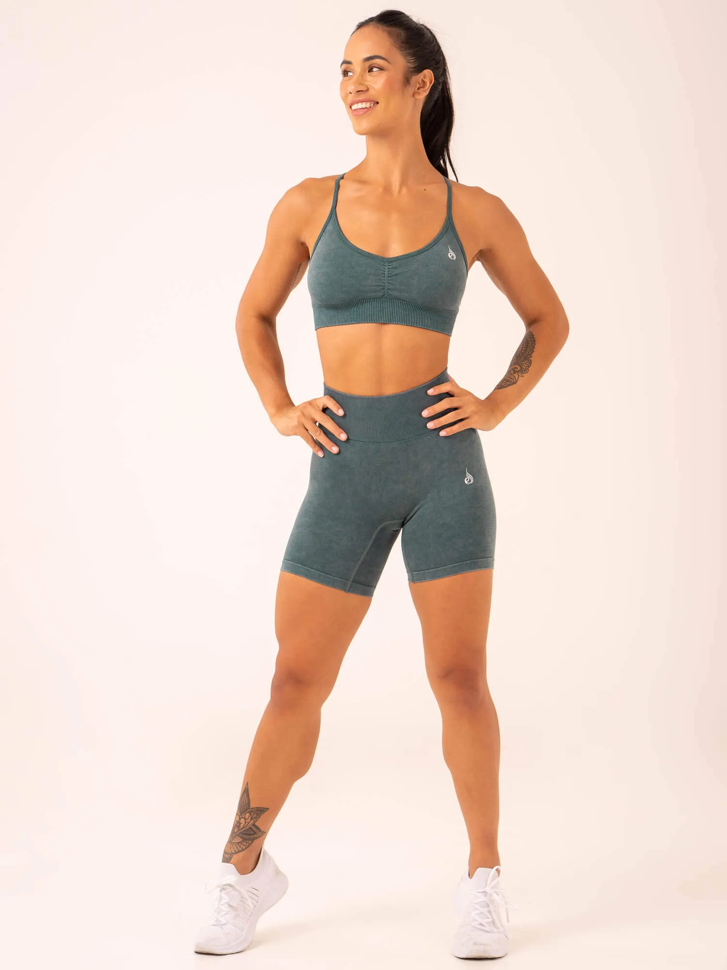 Stonewash Scrunch Seamless Shorts -  Petrol Stonewash running outfit