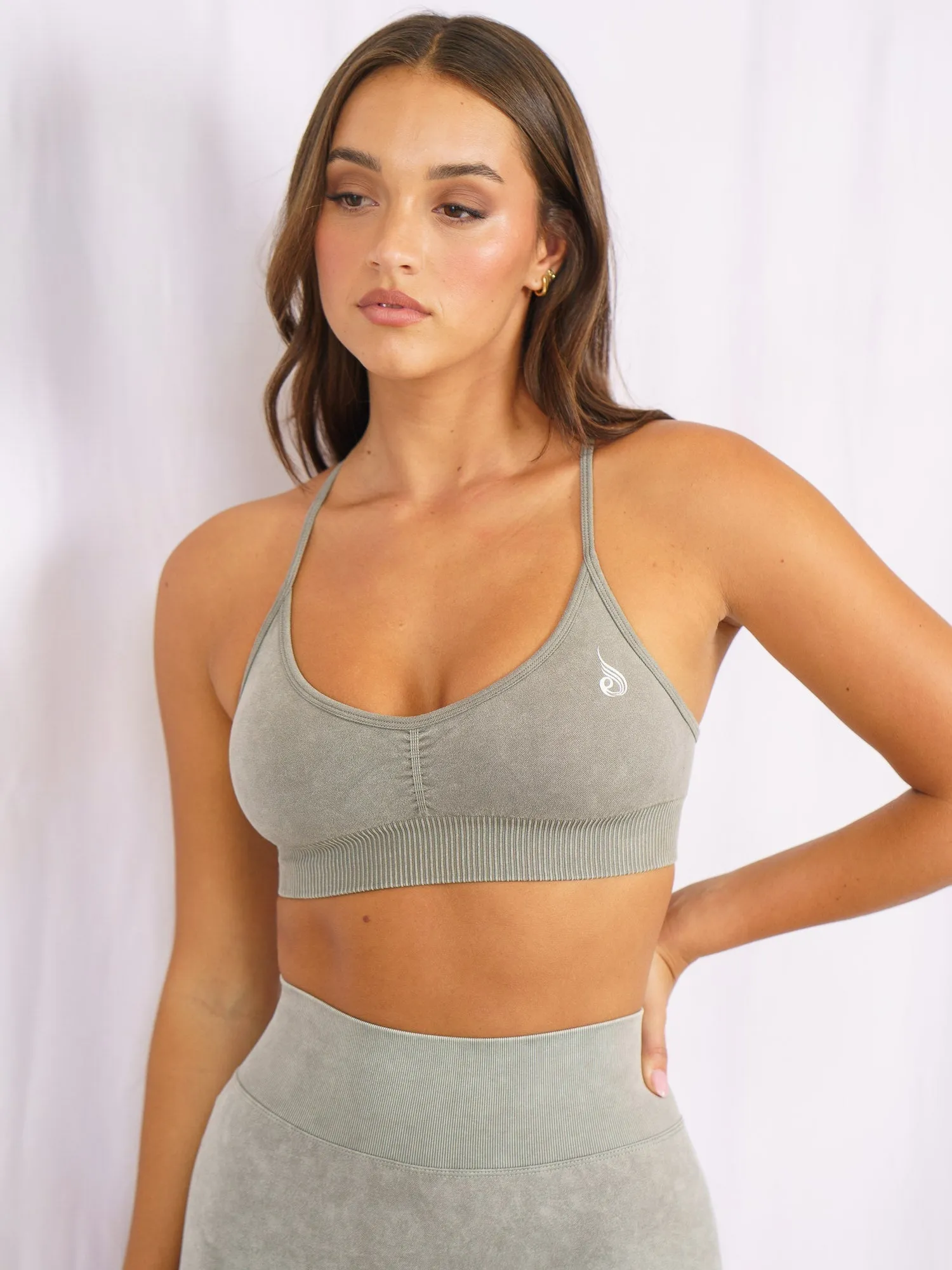 Stonewash Seamless Sports Bra - Khaki Stonewash Extra Protection