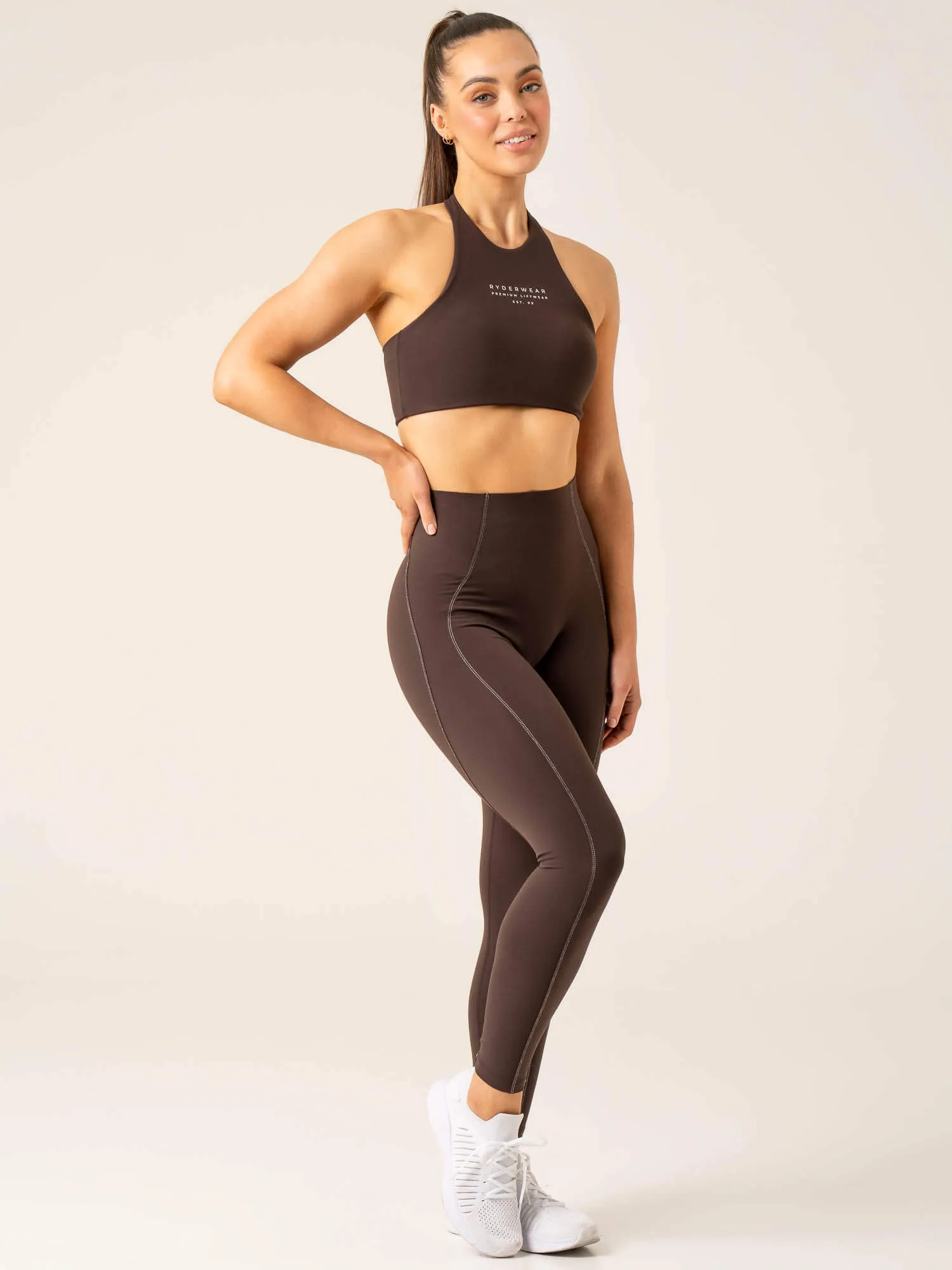 Stride Halter Sports Bra - Chocolate Seamless Fit