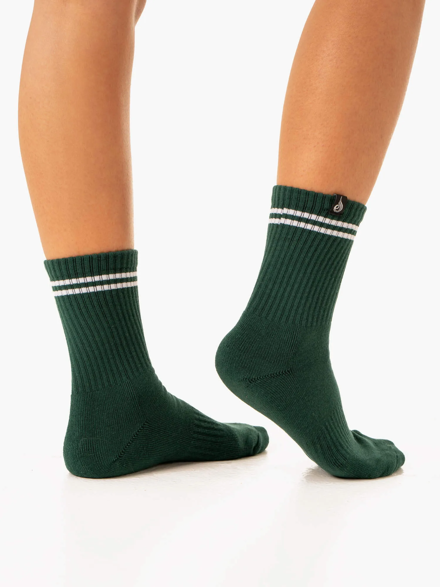 Stripe Crew Socks - White/Green Light Comfort