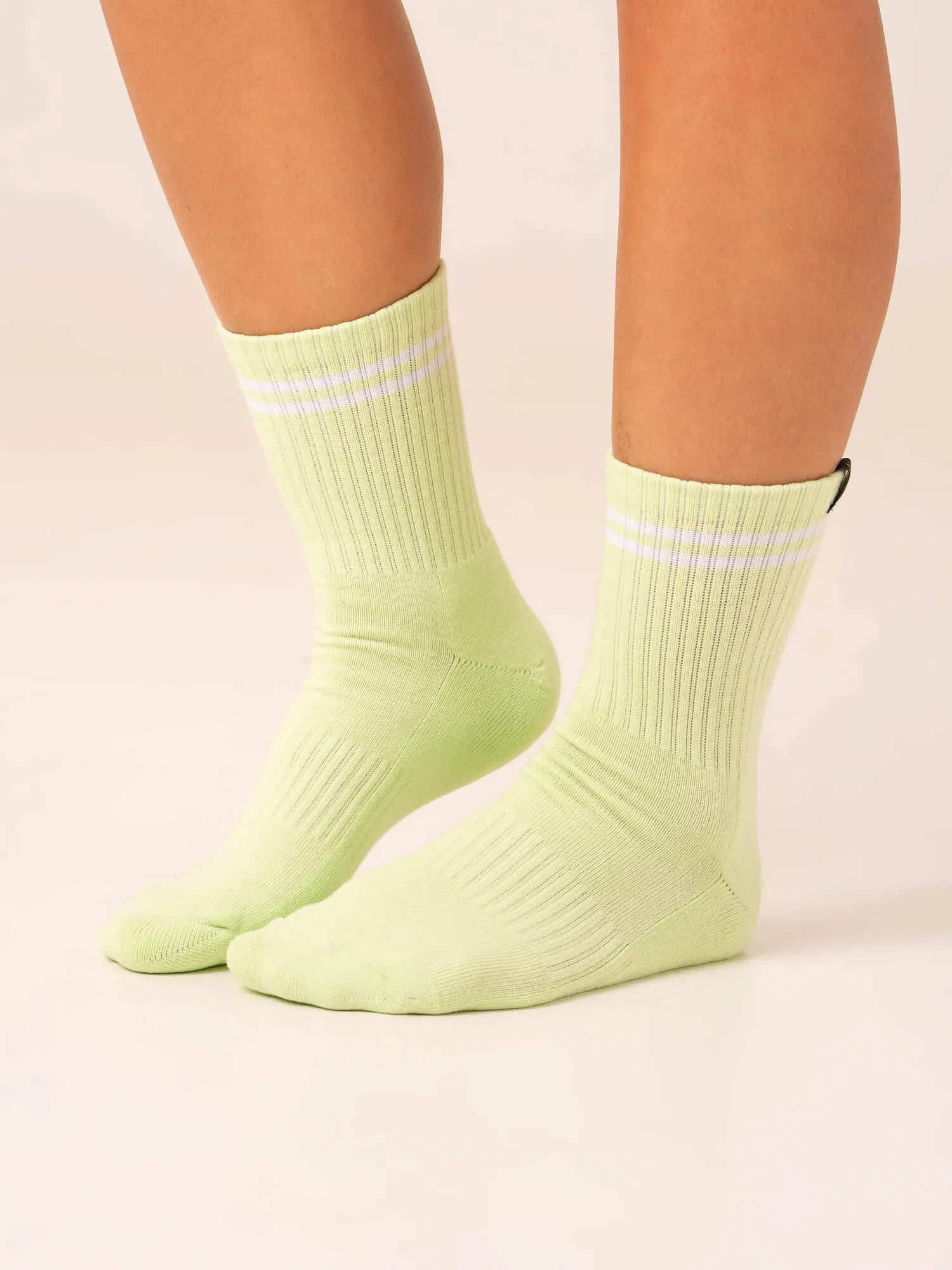 Stripe Crew Socks - White/Lime Super Elastic