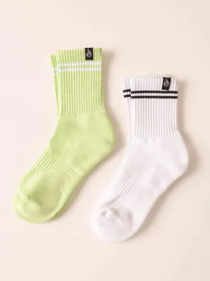 Stripe Crew Socks - White/Lime Multi Function