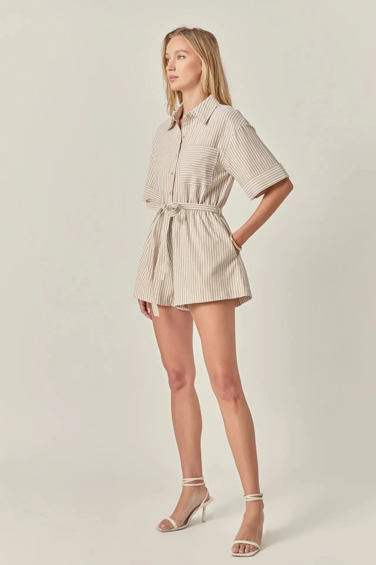 Stripe Oxford Fabric Romper Free voice