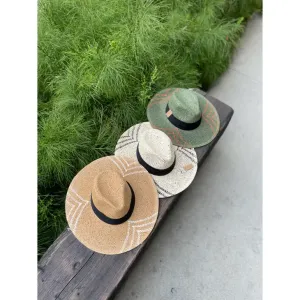Summer Wide Brim Chevron Pattern Brim Hat calm tone