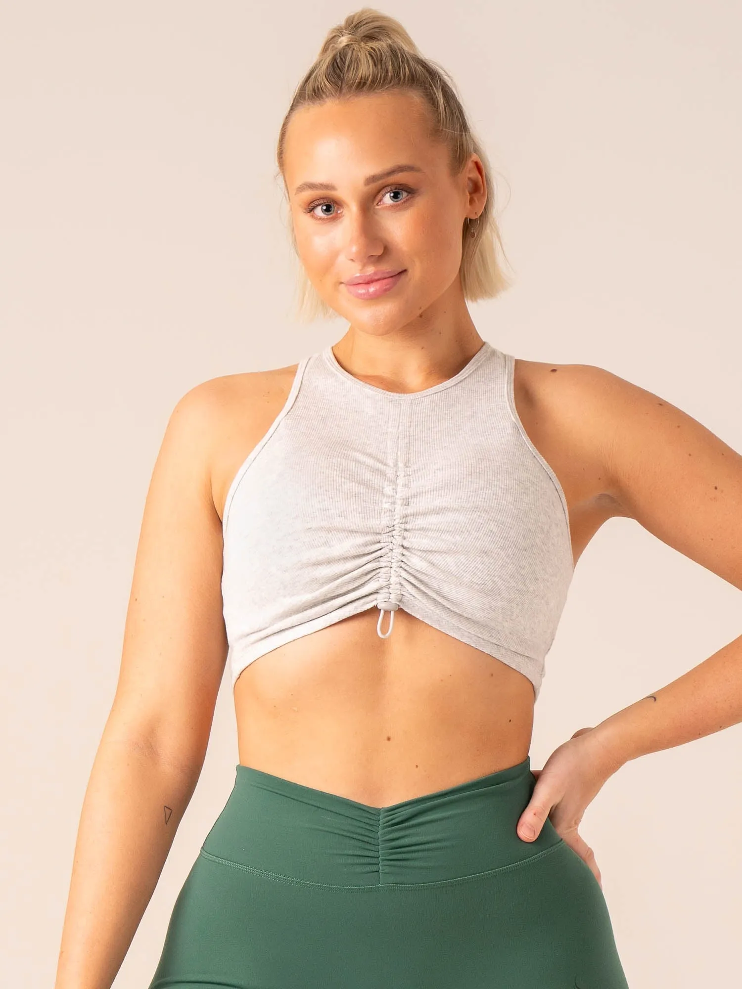 Tempo Rib Tank - Snow Grey Marl flexible stretch