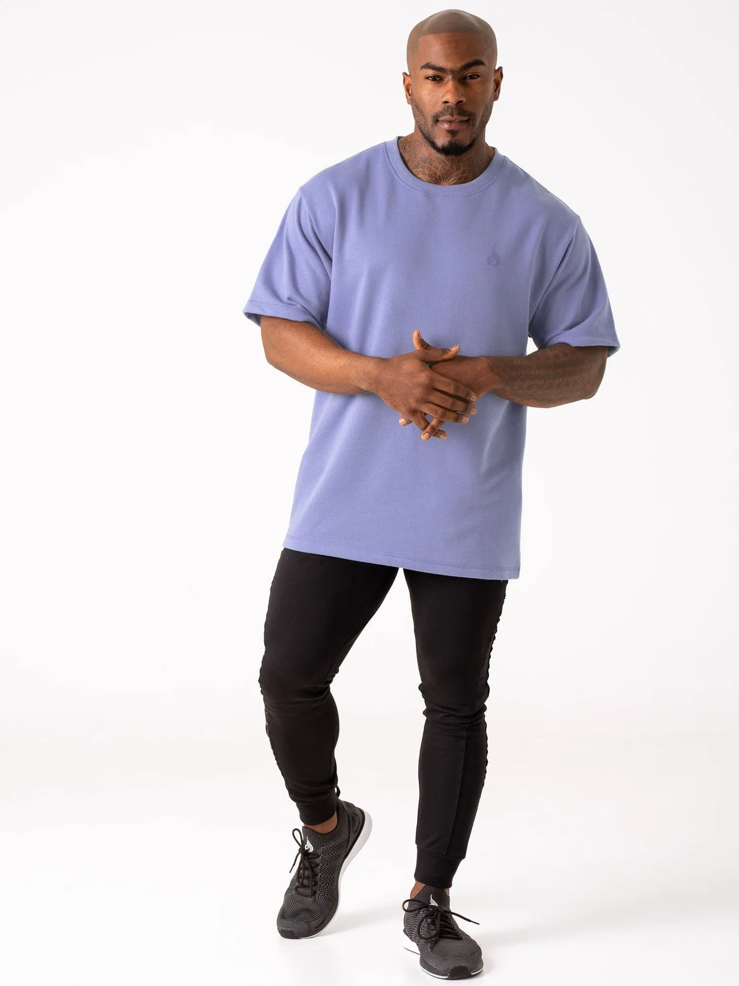 Throwback Fleece Oversized T-Shirt - Indigo Blue stylish casual