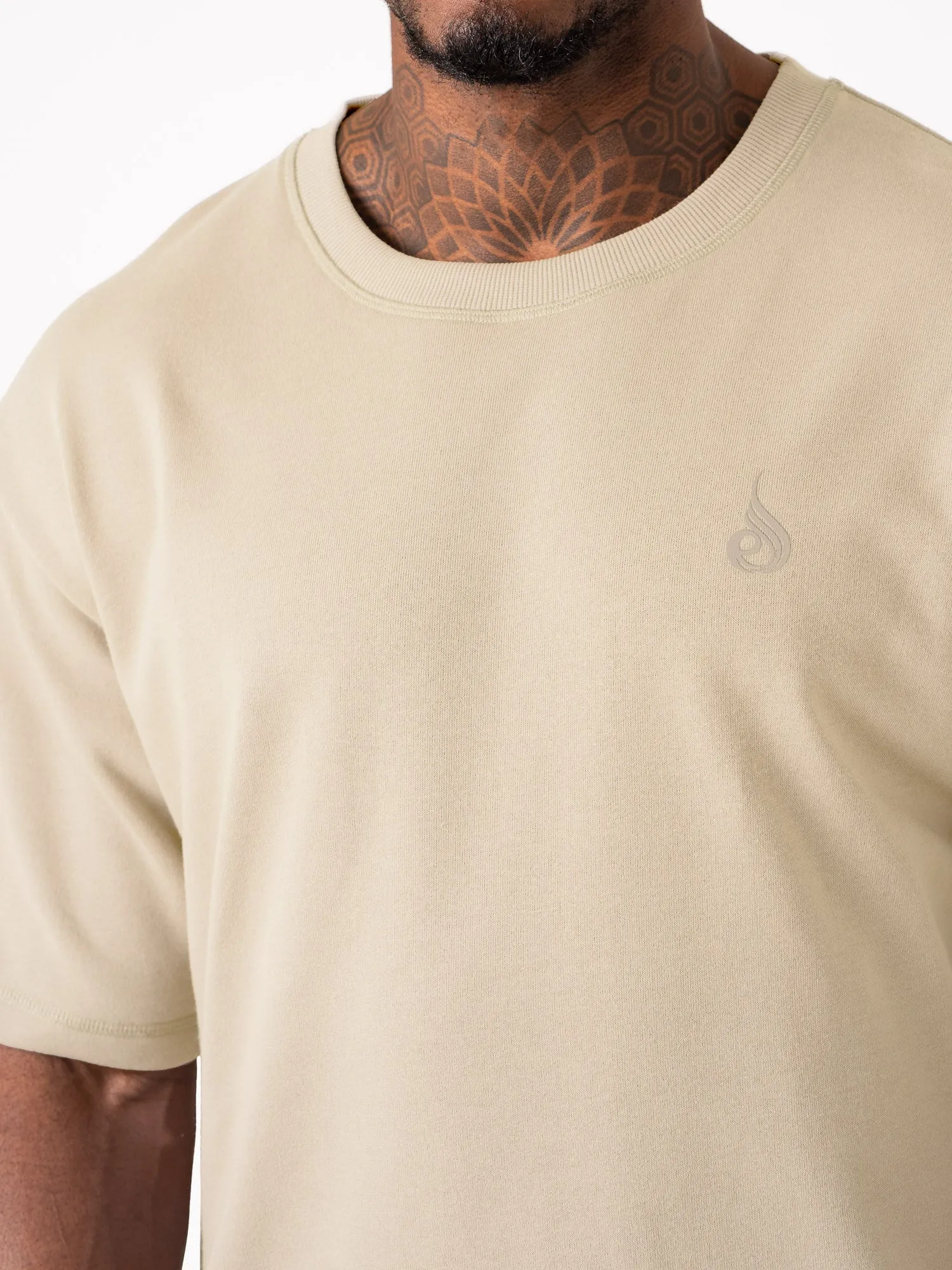 Throwback Fleece Oversized T-Shirt - Stone wrinkle free