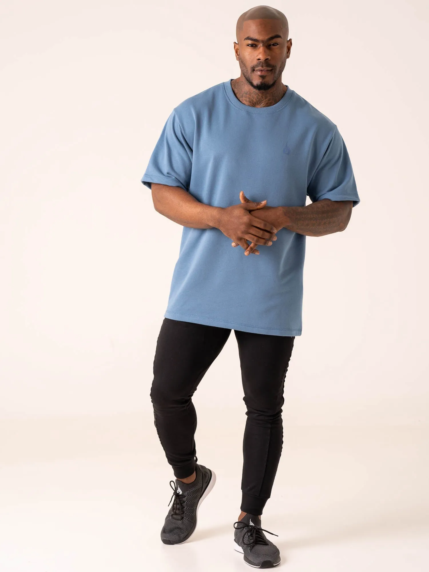 Throwback Oversized Fleece T-Shirt - Denim Blue cozy fit