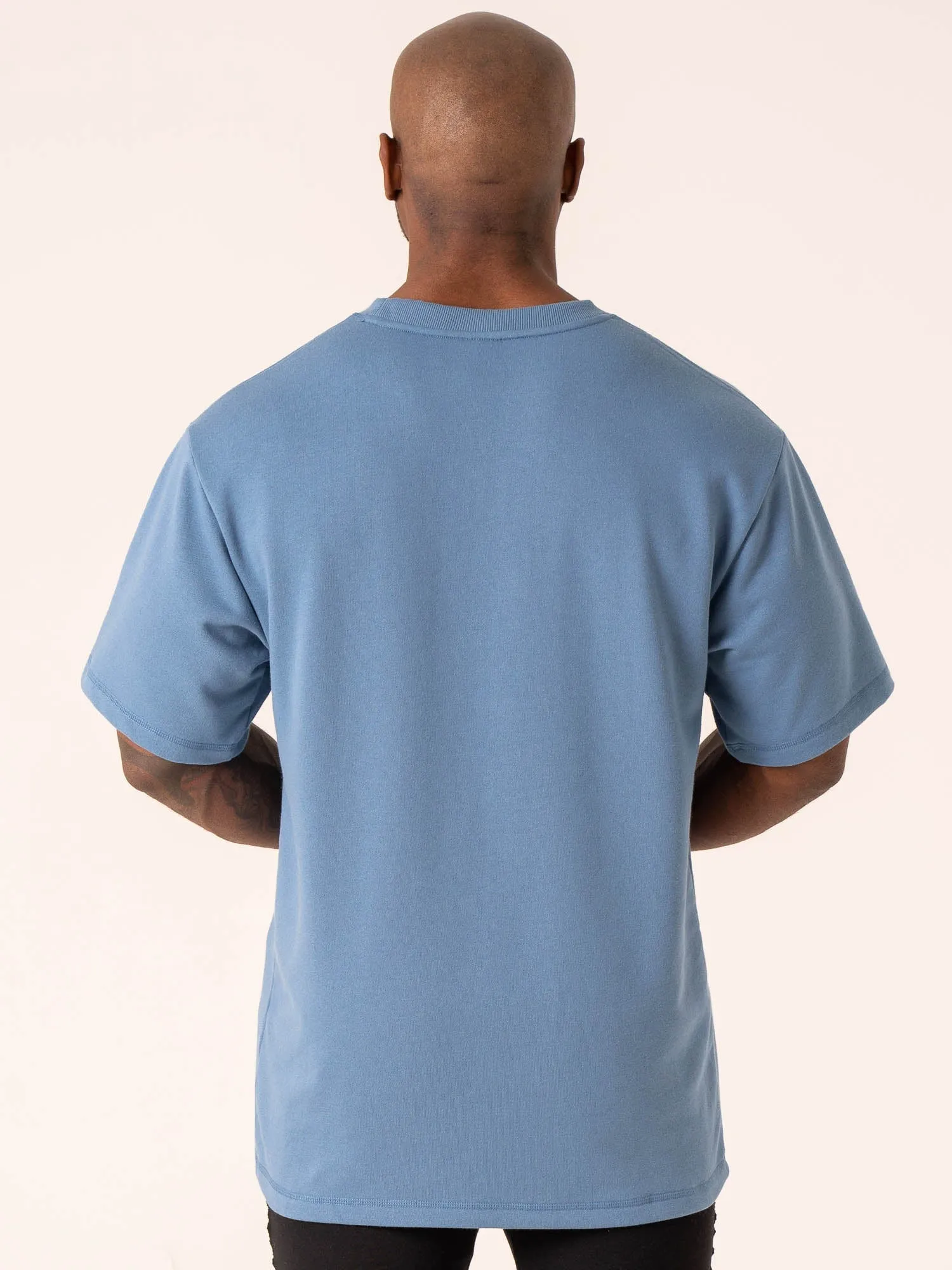 Throwback Oversized Fleece T-Shirt - Denim Blue sporty appeal