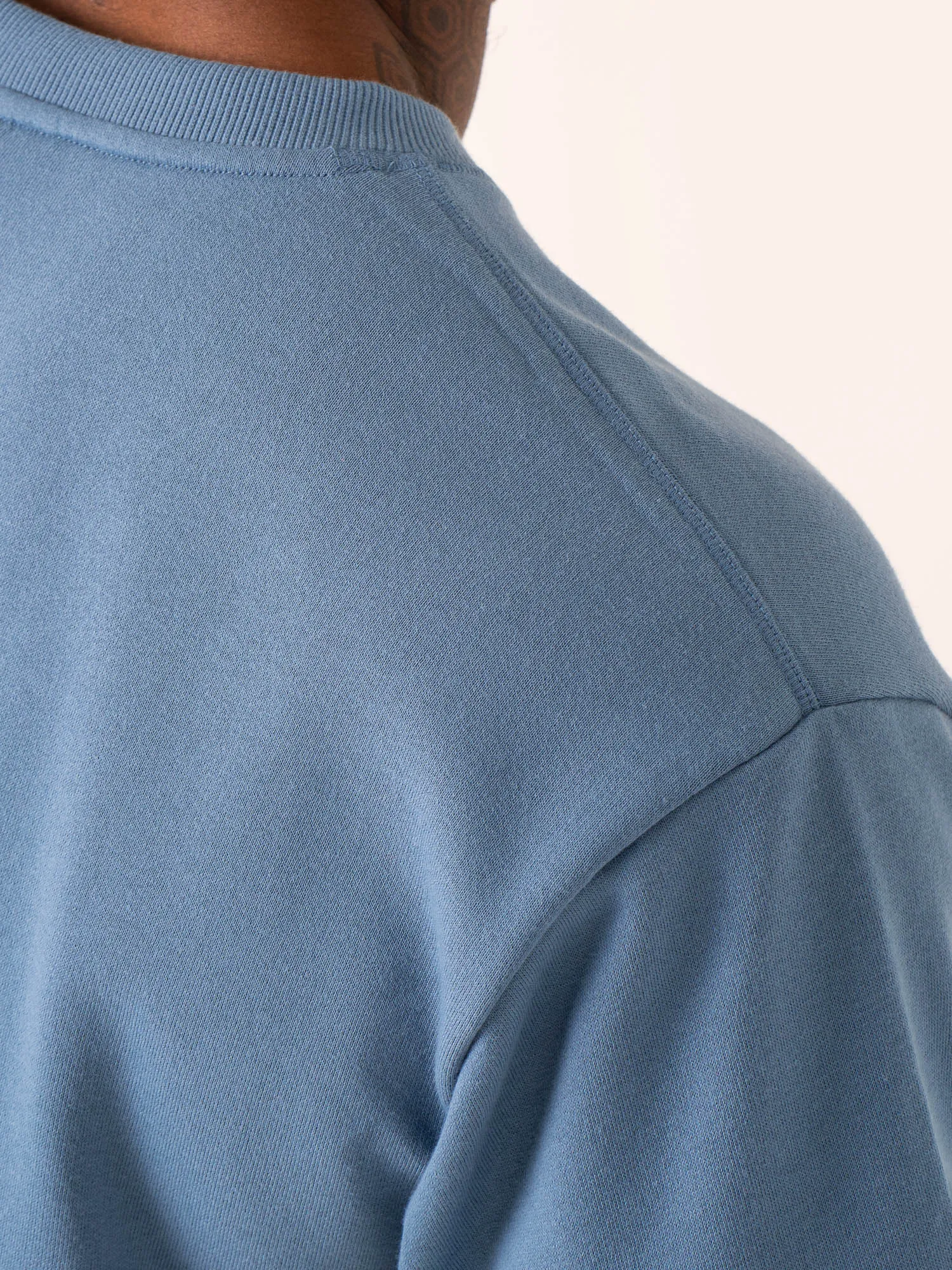 Throwback Oversized Fleece T-Shirt - Denim Blue wrinkle free