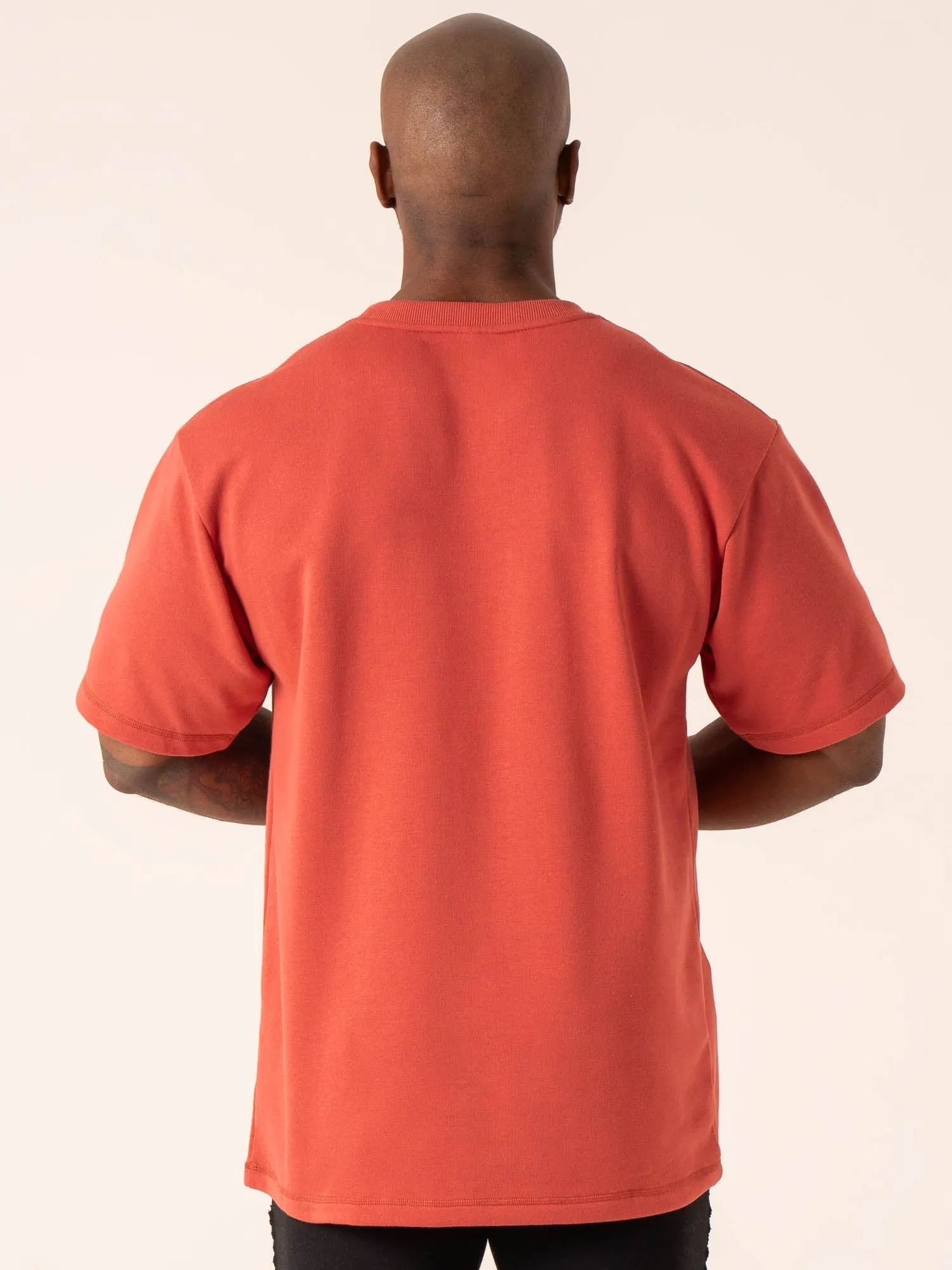 Throwback Oversized Fleece T-Shirt - Dusty Red warm fit