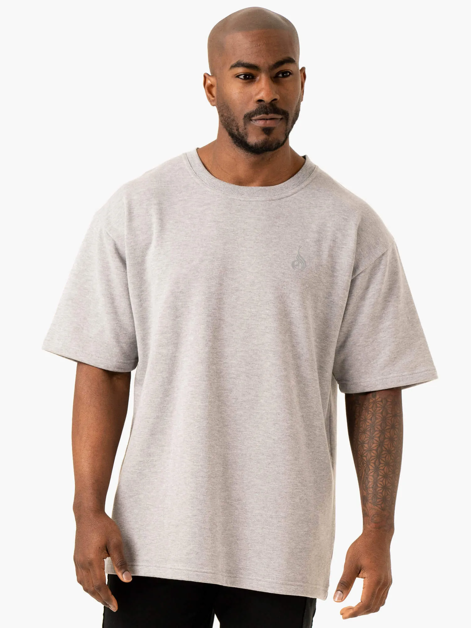 Throwback Oversized Fleece T-Shirt - Grey Marl feel smooth