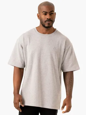 Throwback Oversized Fleece T-Shirt - Grey Marl casual fashion