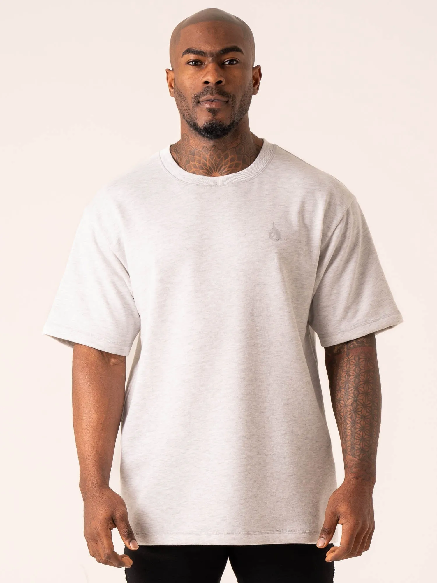 Throwback Oversized Fleece T-Shirt - Snow Grey Marl casual life
